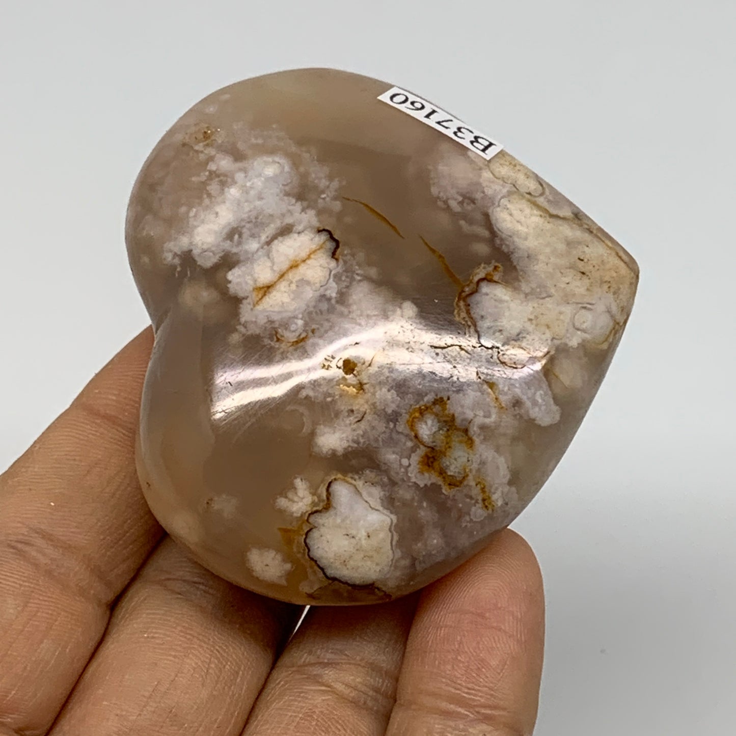 0.25 lbs, 2.1"x2.4"x1", Cherry Blossom Flower Agate Heart Crystal, B37160