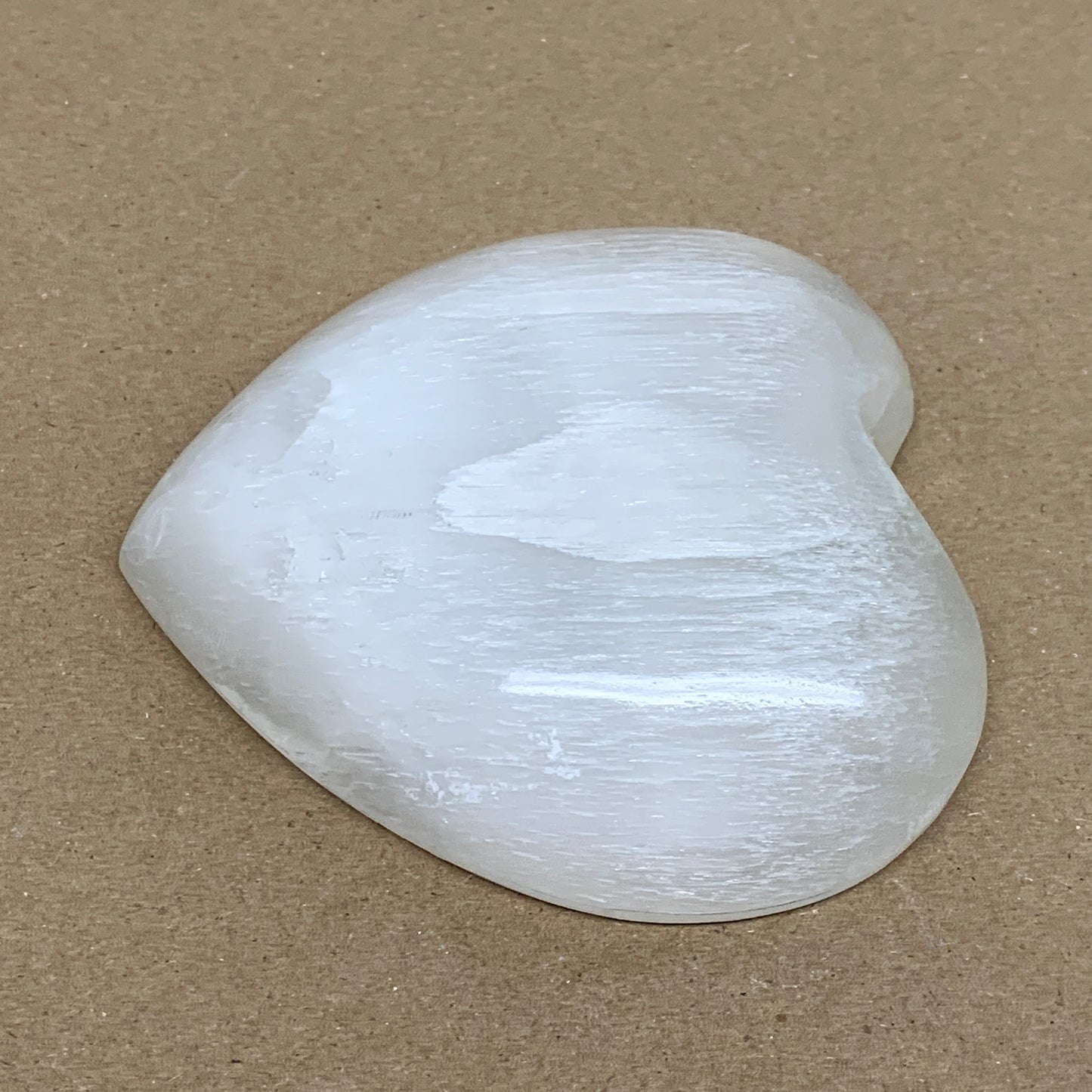 0.69 lbs, 4.1"x4.2"x1", Selenite Half Puffy Heart Crystals, Satin Spar, B36253