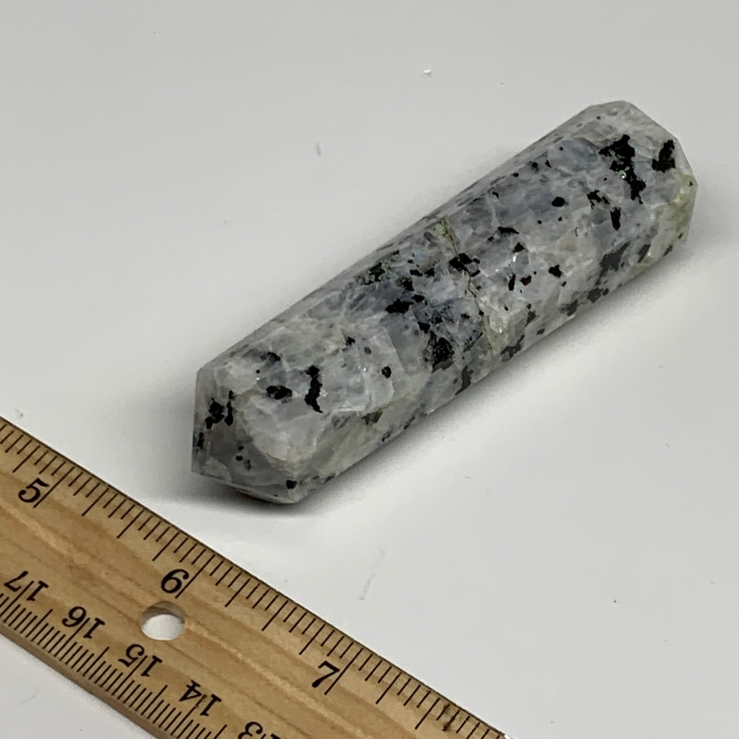 99.2g, 3.5"x0.9", Rainbow Moonstone Tower Obelisk Point Crystal @India, B29260