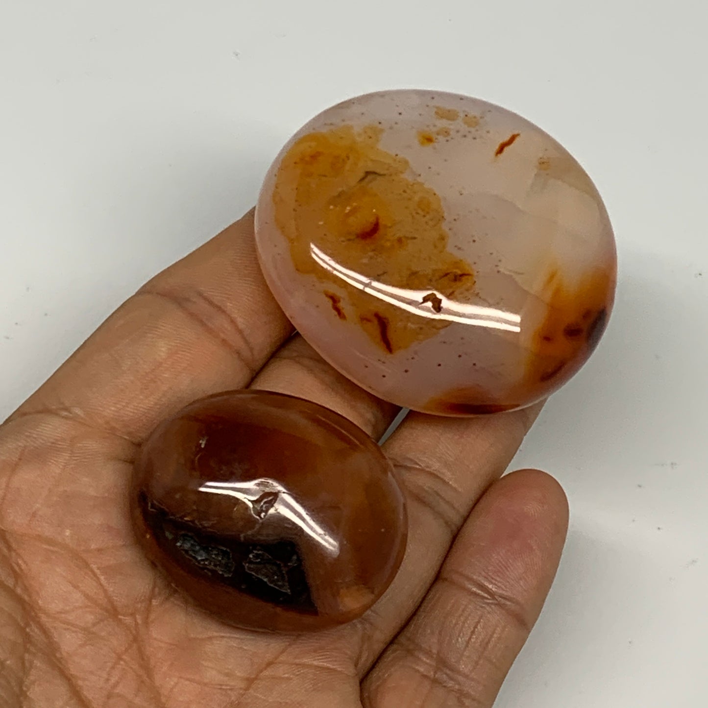 105.3g,1.4"-2", 2pcs, Small Red Carnelian Palm-Stone Gem Crystal Polished,B28474