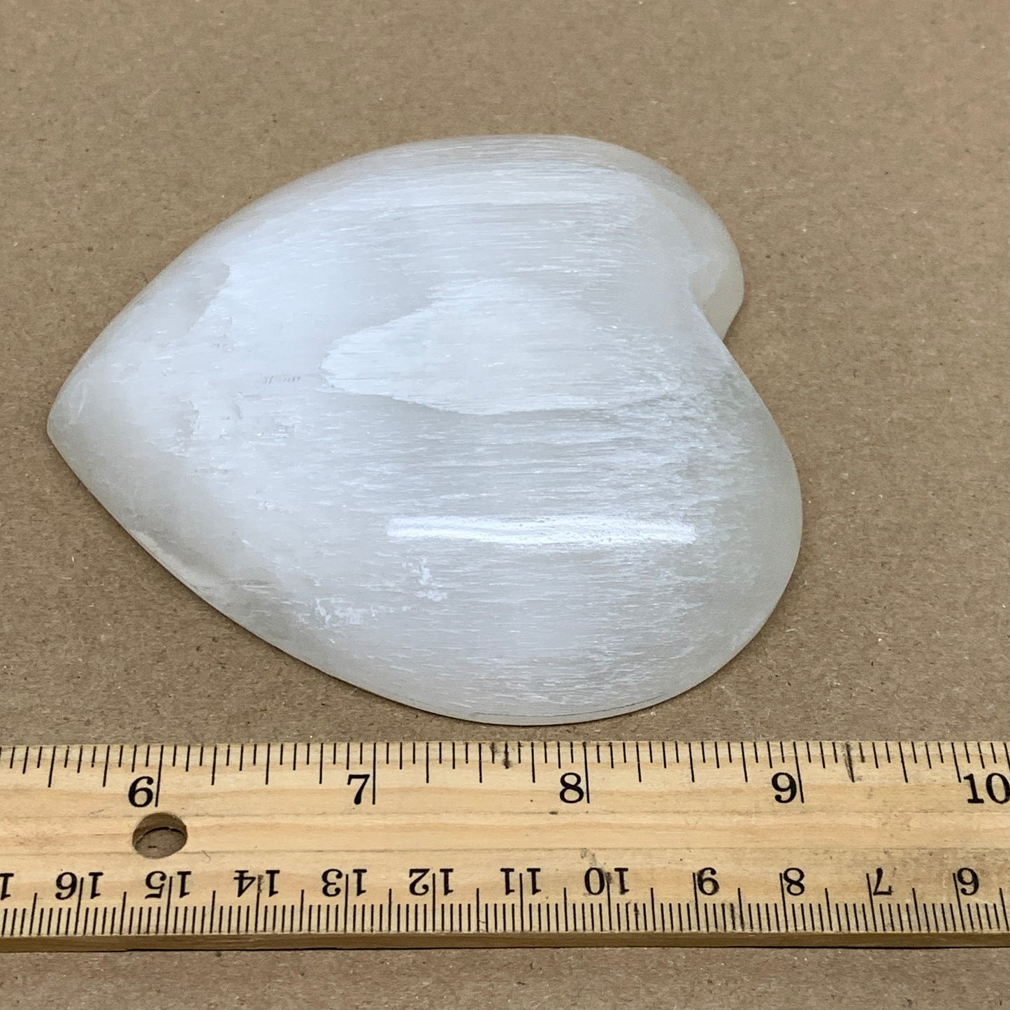 0.69 lbs, 4.1"x4.2"x1", Selenite Half Puffy Heart Crystals, Satin Spar, B36253