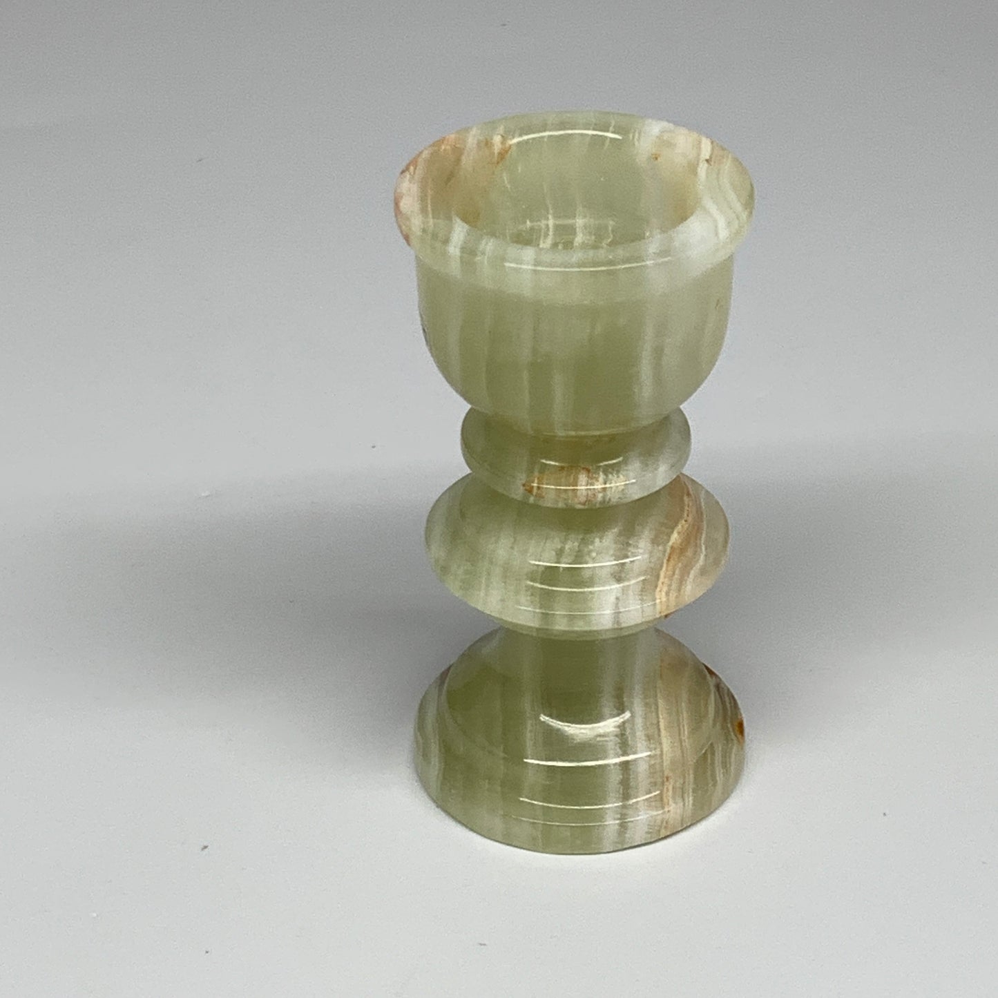 256g, 3.8"x1.9", Natural Green Onyx Candle Holder Gemstone Hand Carved, B32167