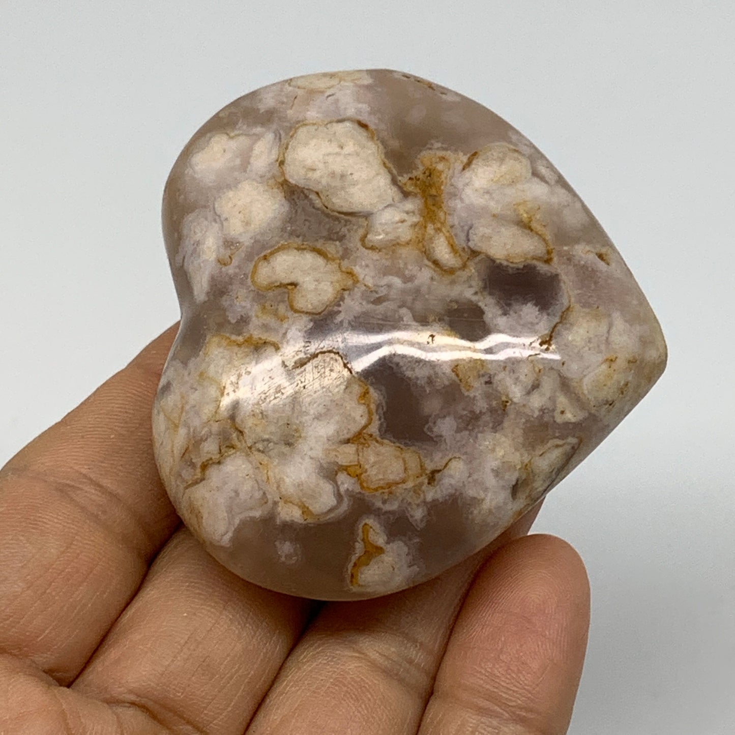 0.25 lbs, 2.1"x2.4"x1", Cherry Blossom Flower Agate Heart Crystal, B37160