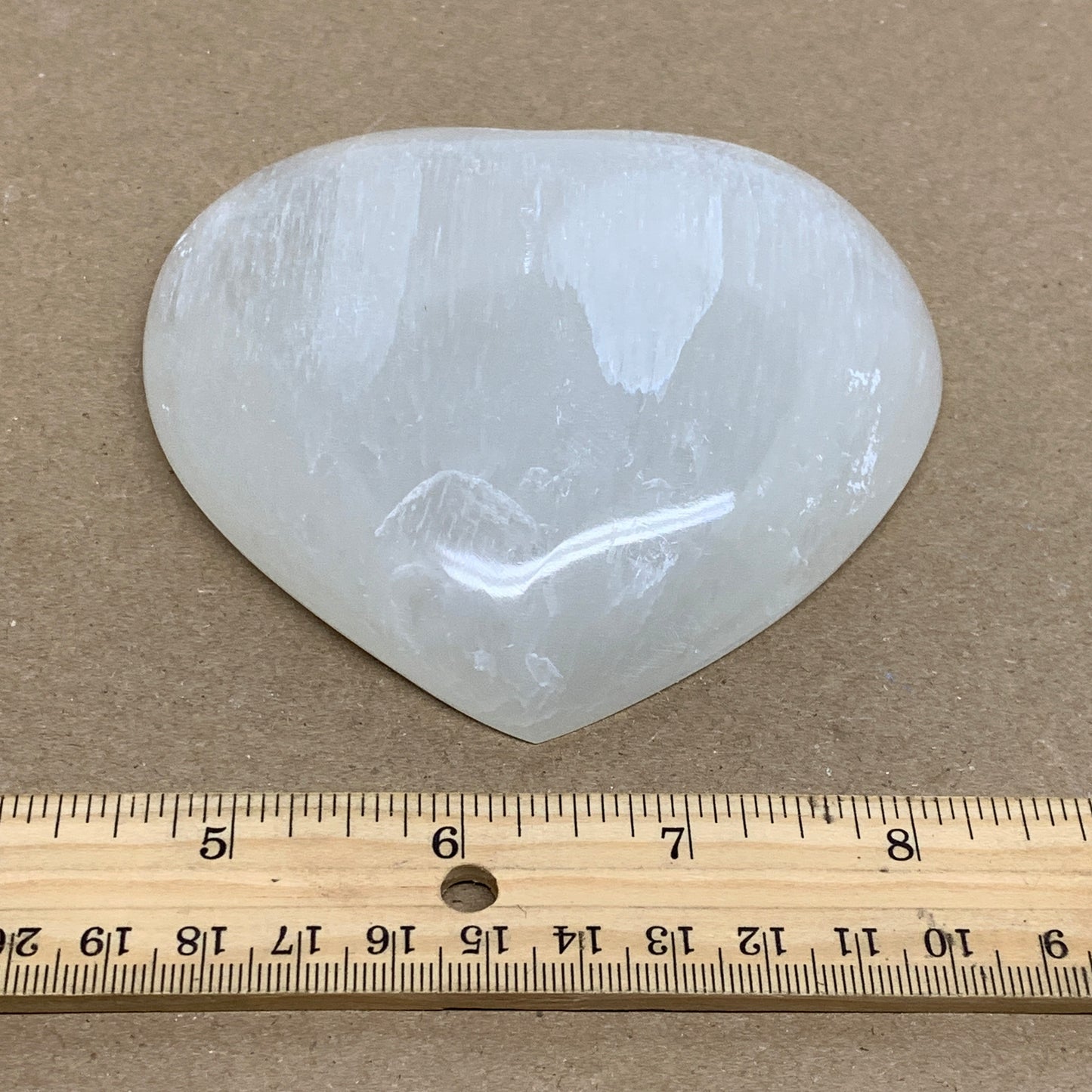 0.69 lbs, 4.1"x4.2"x1", Selenite Half Puffy Heart Crystals, Satin Spar, B36253