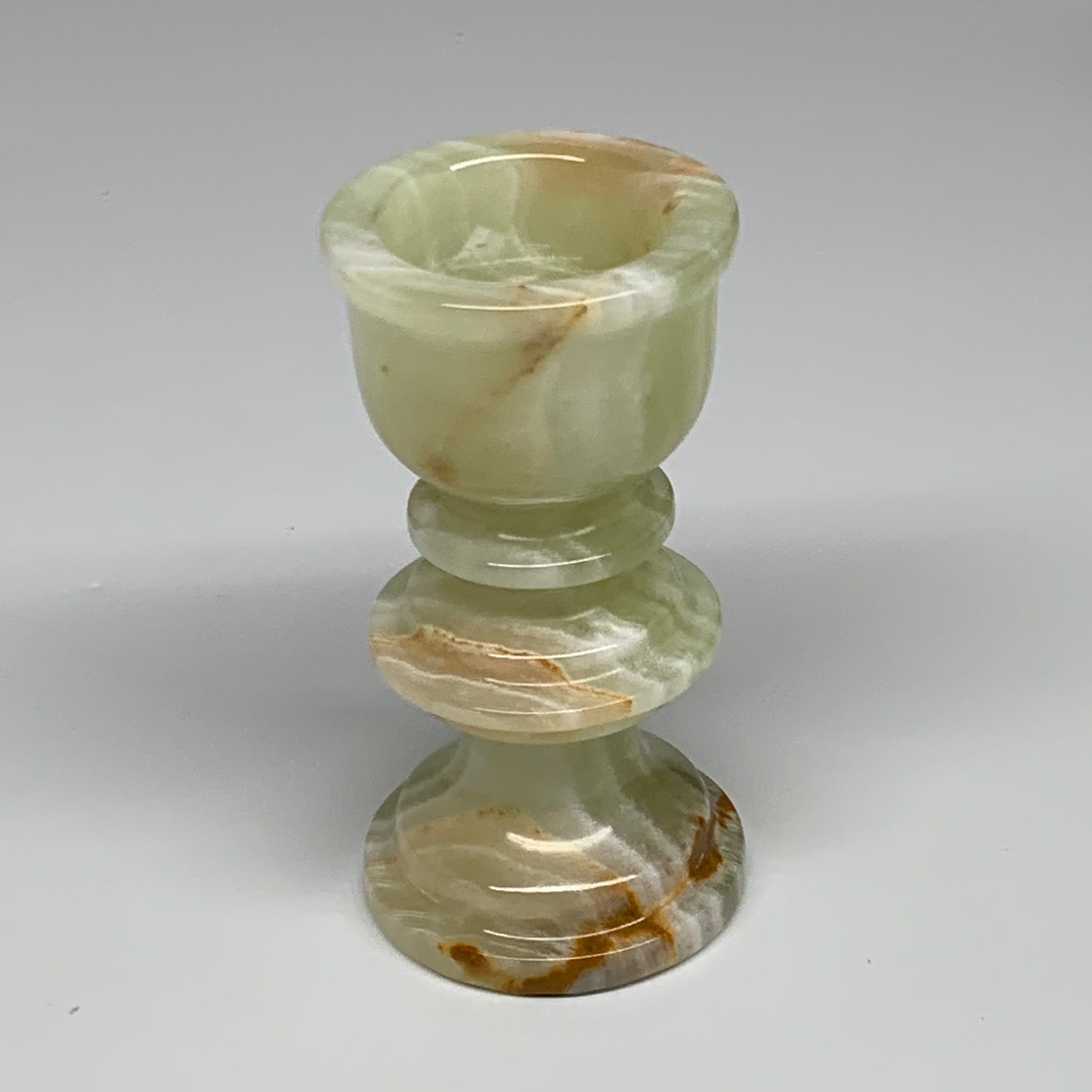 256g, 3.8"x1.9", Natural Green Onyx Candle Holder Gemstone Hand Carved, B32167