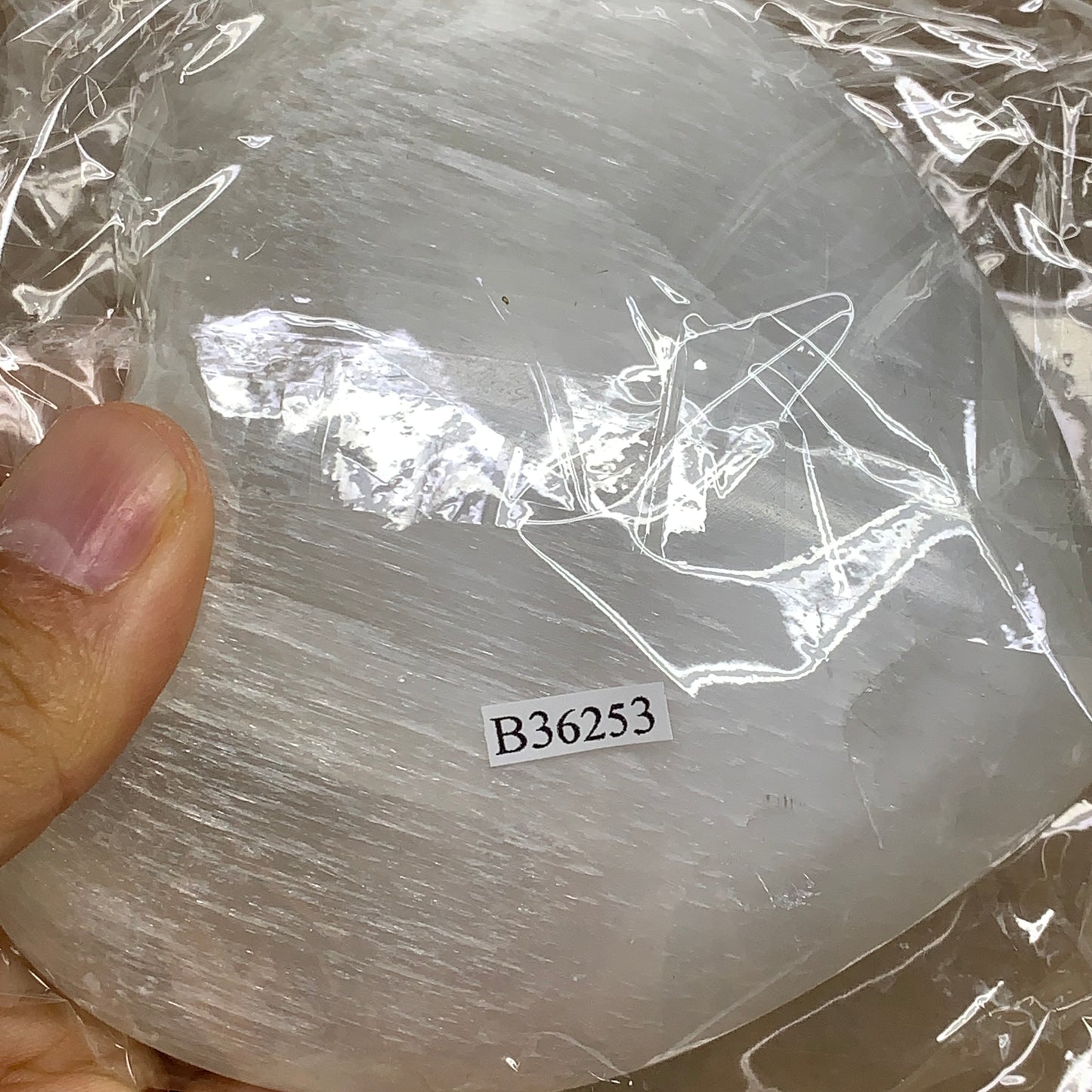 0.69 lbs, 4.1"x4.2"x1", Selenite Half Puffy Heart Crystals, Satin Spar, B36253