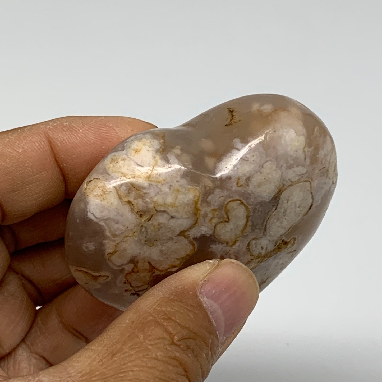 0.25 lbs, 2.1"x2.4"x1", Cherry Blossom Flower Agate Heart Crystal, B37160
