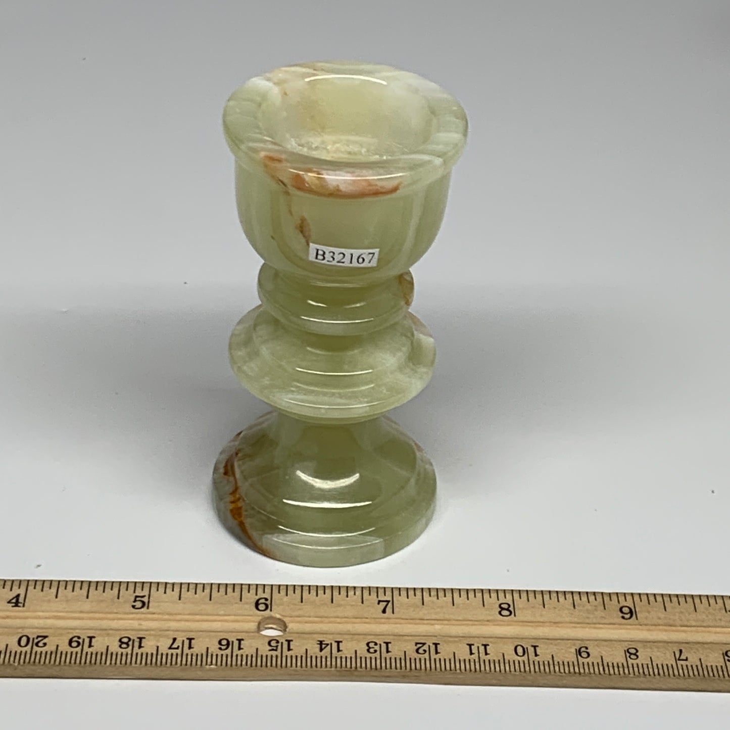 256g, 3.8"x1.9", Natural Green Onyx Candle Holder Gemstone Hand Carved, B32167