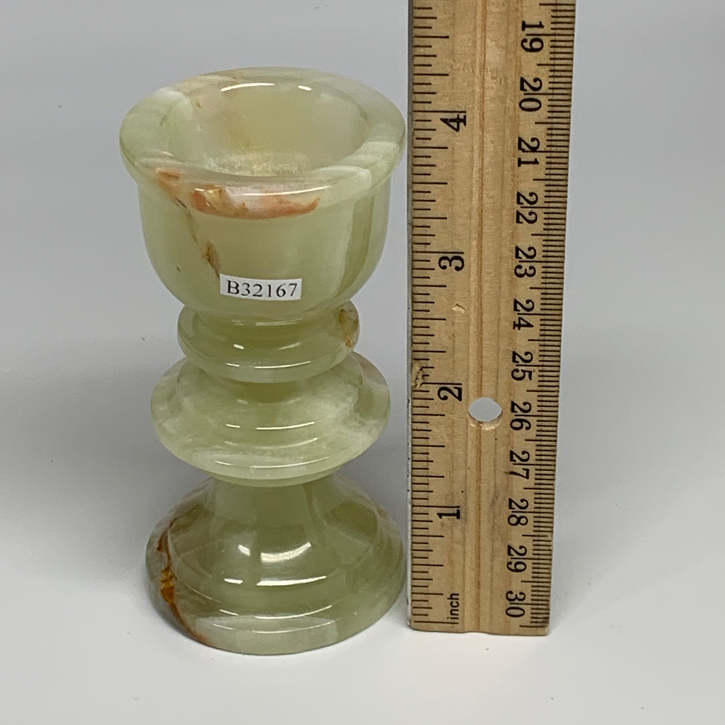 256g, 3.8"x1.9", Natural Green Onyx Candle Holder Gemstone Hand Carved, B32167