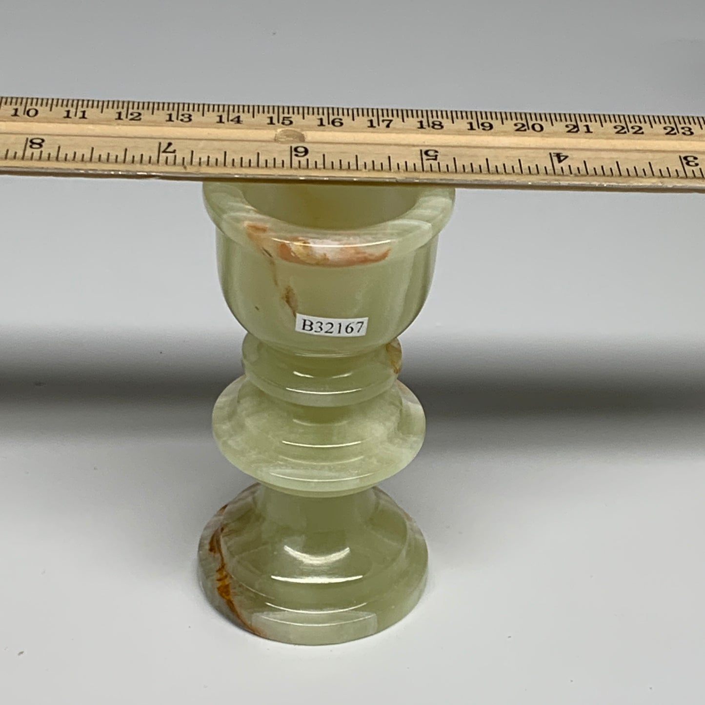 256g, 3.8"x1.9", Natural Green Onyx Candle Holder Gemstone Hand Carved, B32167