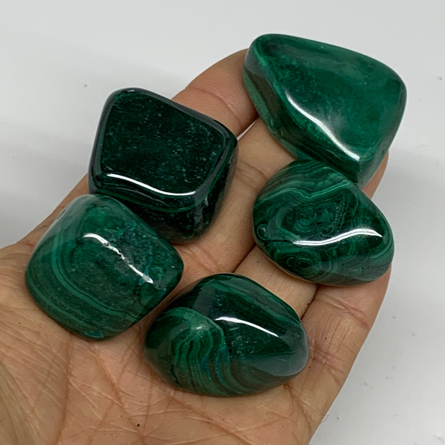 196.6g, 1.1"-1.6", 5pcs, Natural Malachite Tumbled Polished Gemstone, B32848