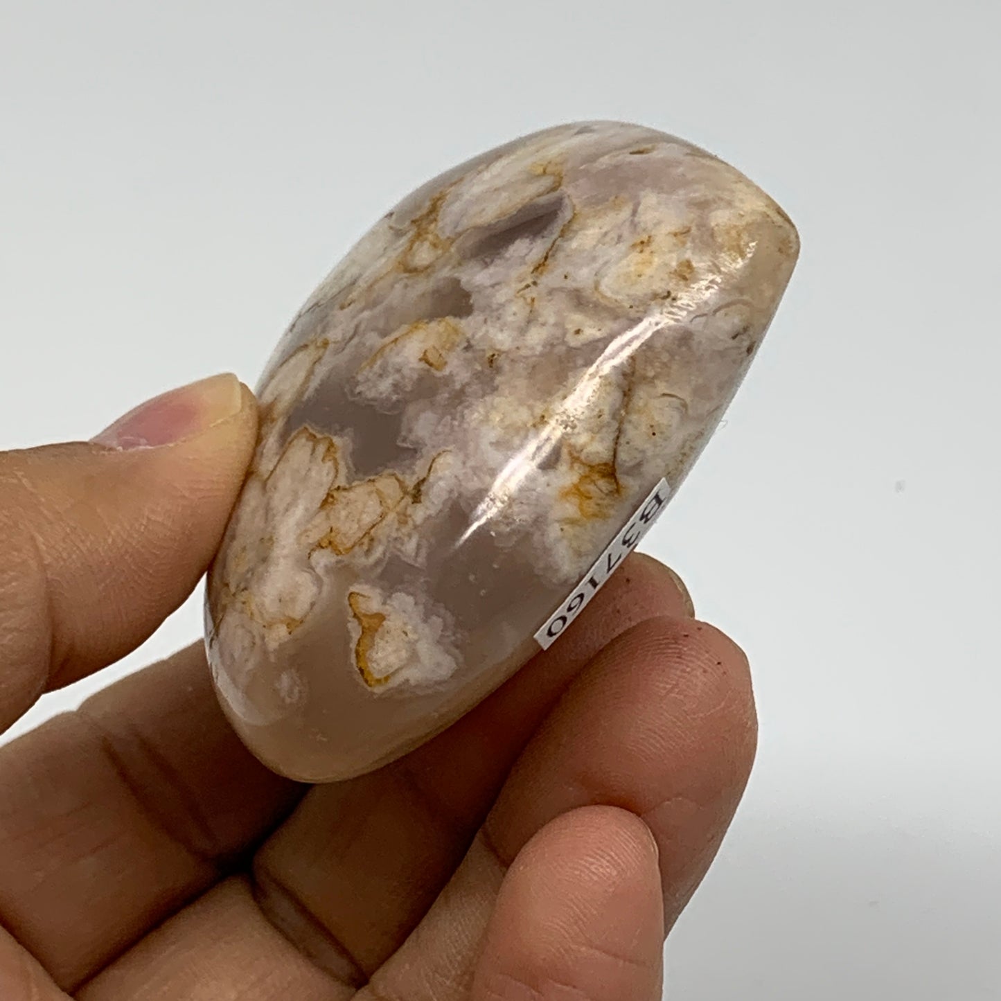 0.25 lbs, 2.1"x2.4"x1", Cherry Blossom Flower Agate Heart Crystal, B37160