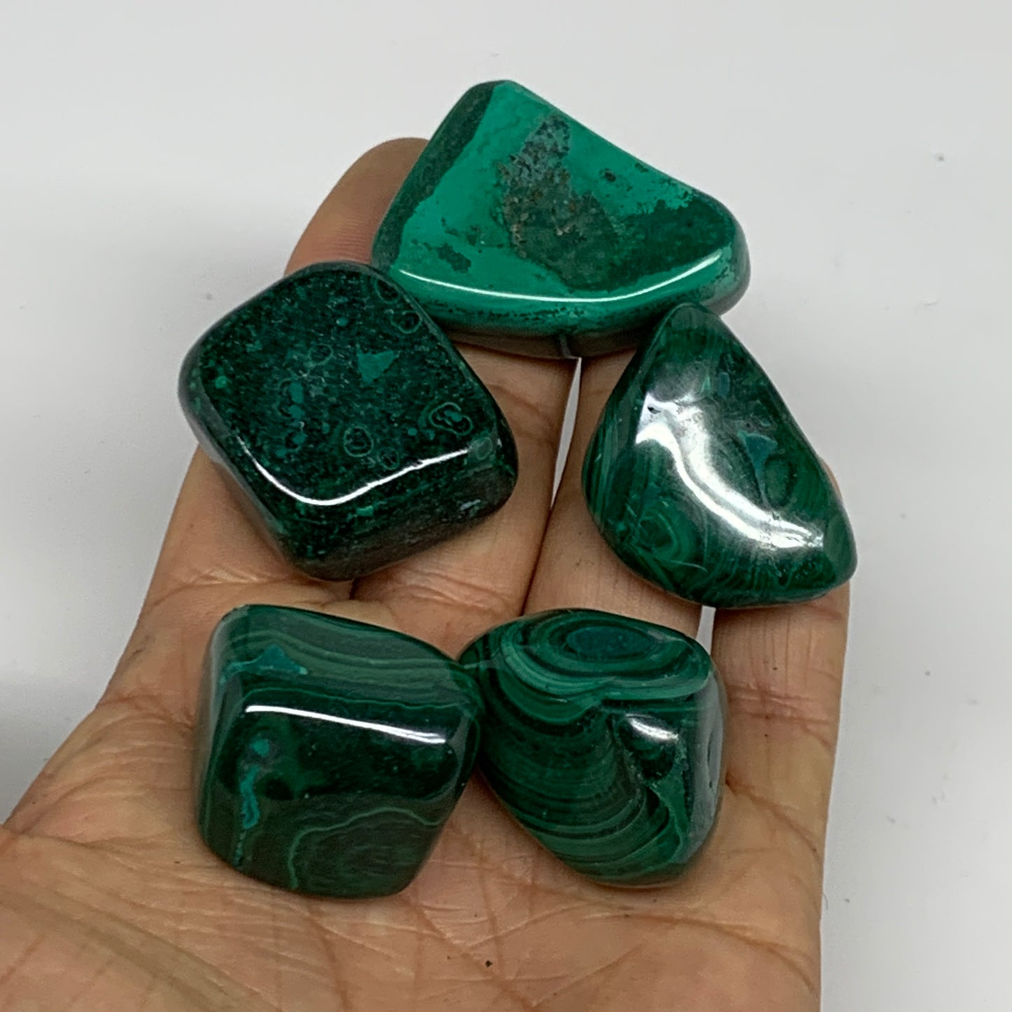 196.6g, 1.1"-1.6", 5pcs, Natural Malachite Tumbled Polished Gemstone, B32848