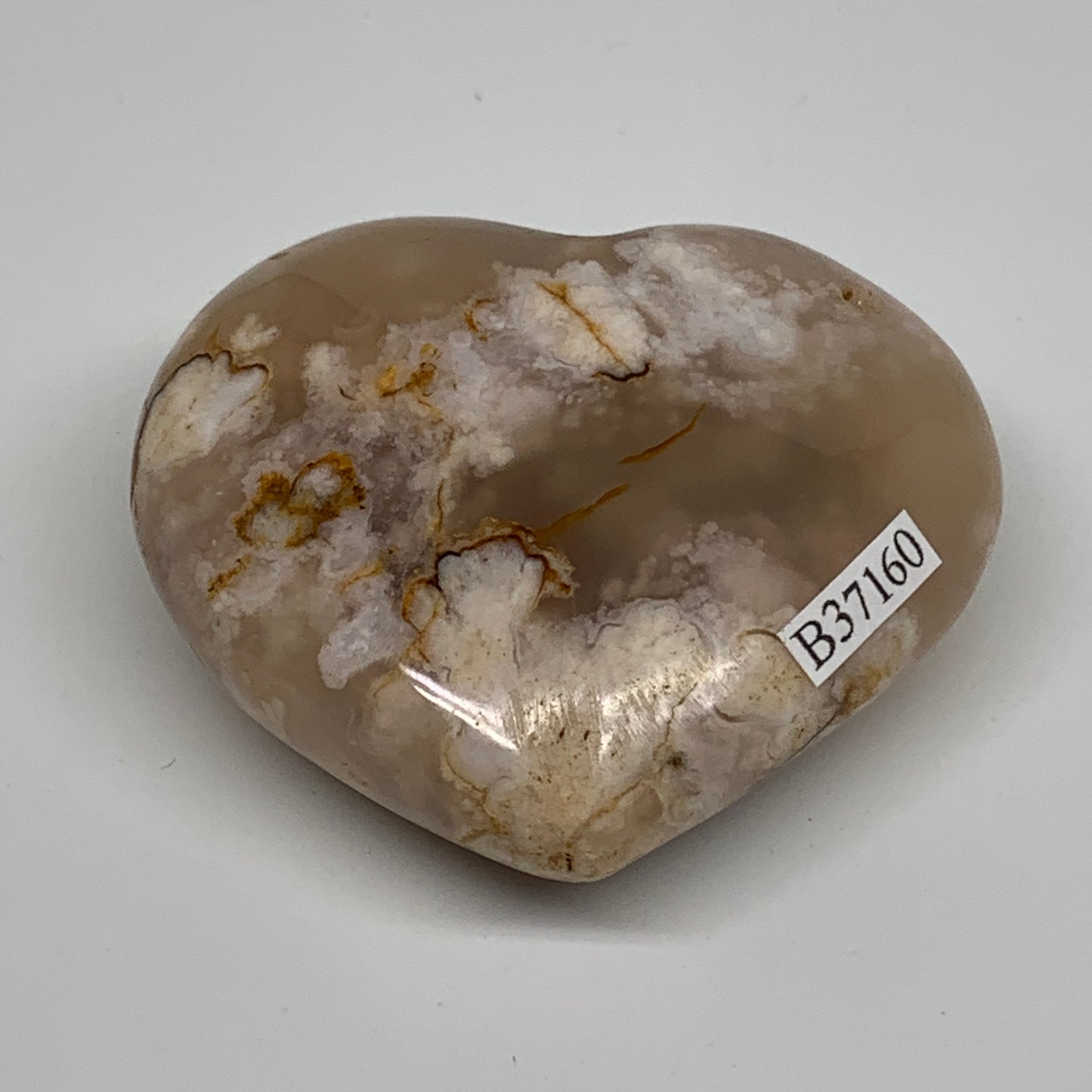 0.25 lbs, 2.1"x2.4"x1", Cherry Blossom Flower Agate Heart Crystal, B37160