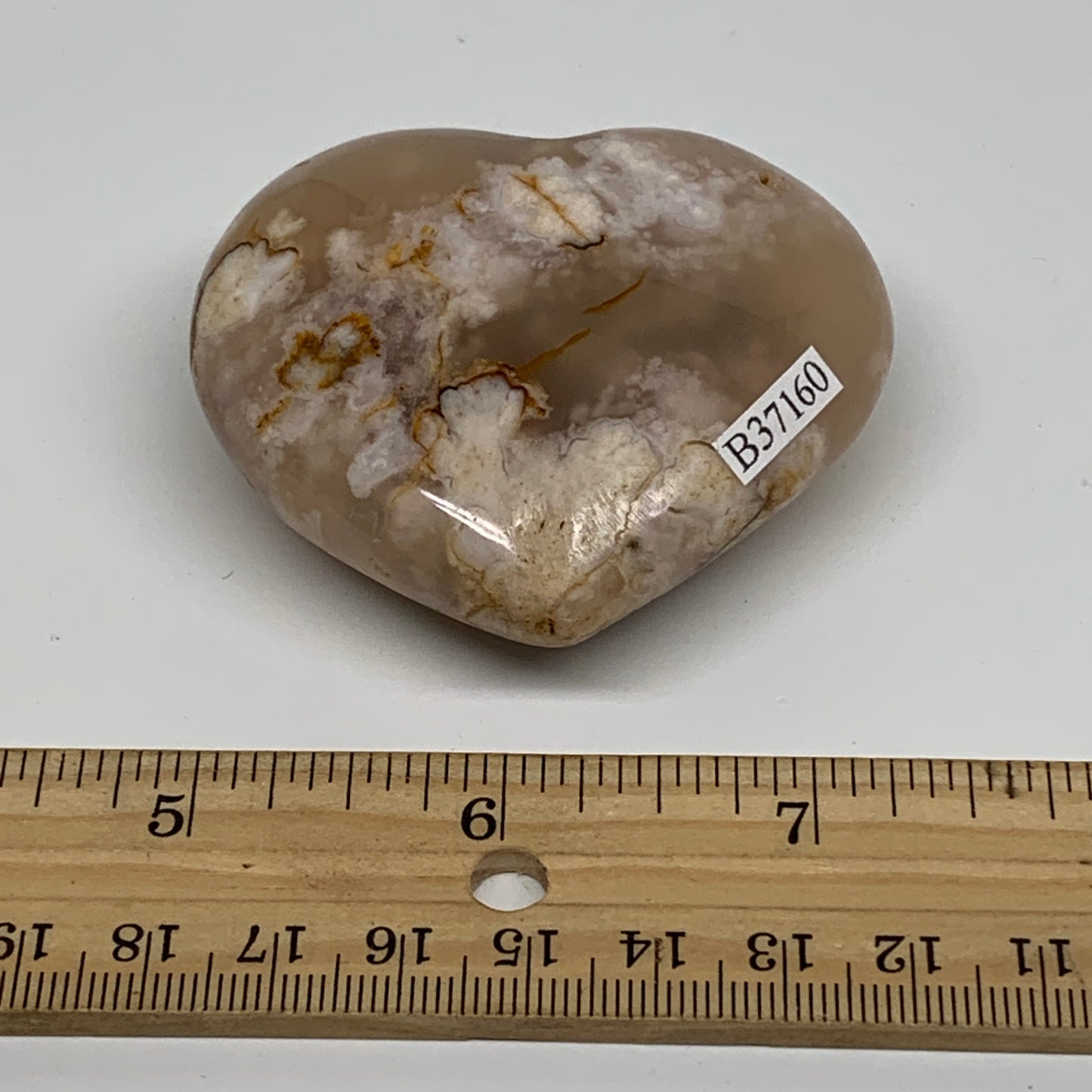0.25 lbs, 2.1"x2.4"x1", Cherry Blossom Flower Agate Heart Crystal, B37160