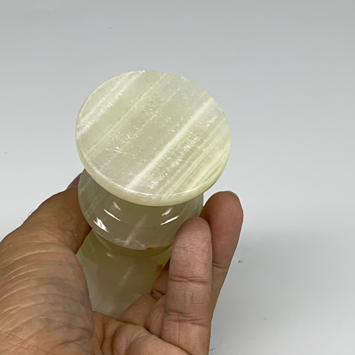 249.9g, 3.8"x1.9", Natural Green Onyx Candle Holder Gemstone Hand Carved, B32168