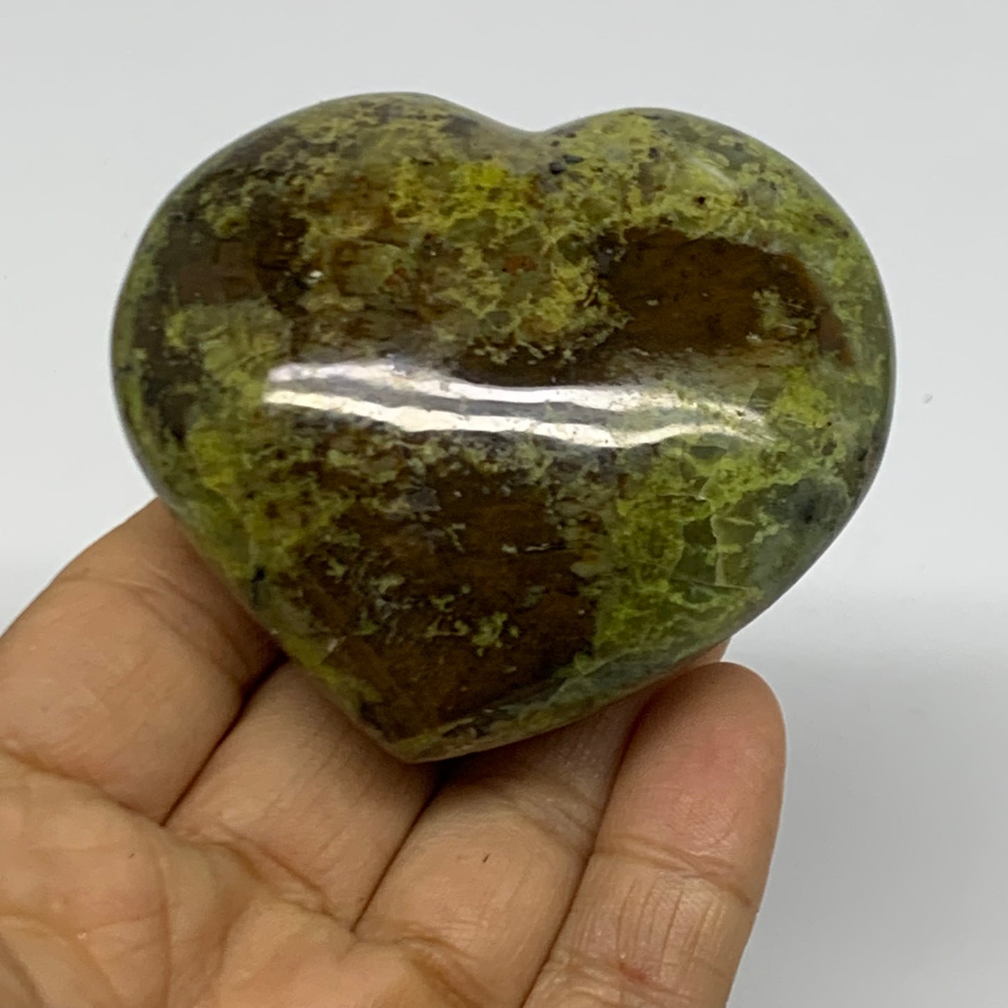 0.33 lbs, 2.4"x2.7"x1.2", Green Opal Heart Polished Gemstone Crystal, B37993