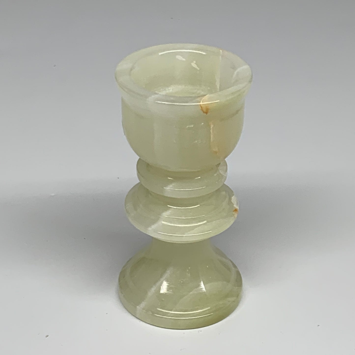 249.9g, 3.8"x1.9", Natural Green Onyx Candle Holder Gemstone Hand Carved, B32168