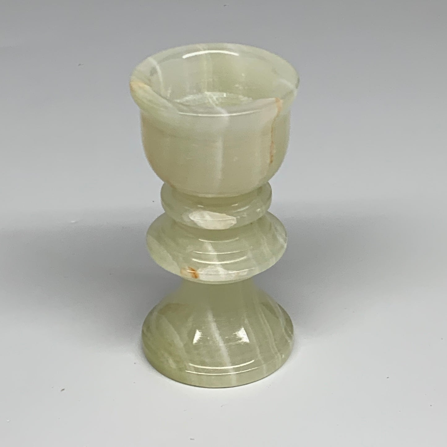 249.9g, 3.8"x1.9", Natural Green Onyx Candle Holder Gemstone Hand Carved, B32168