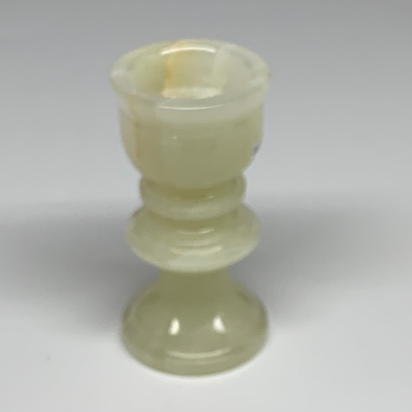 249.9g, 3.8"x1.9", Natural Green Onyx Candle Holder Gemstone Hand Carved, B32168