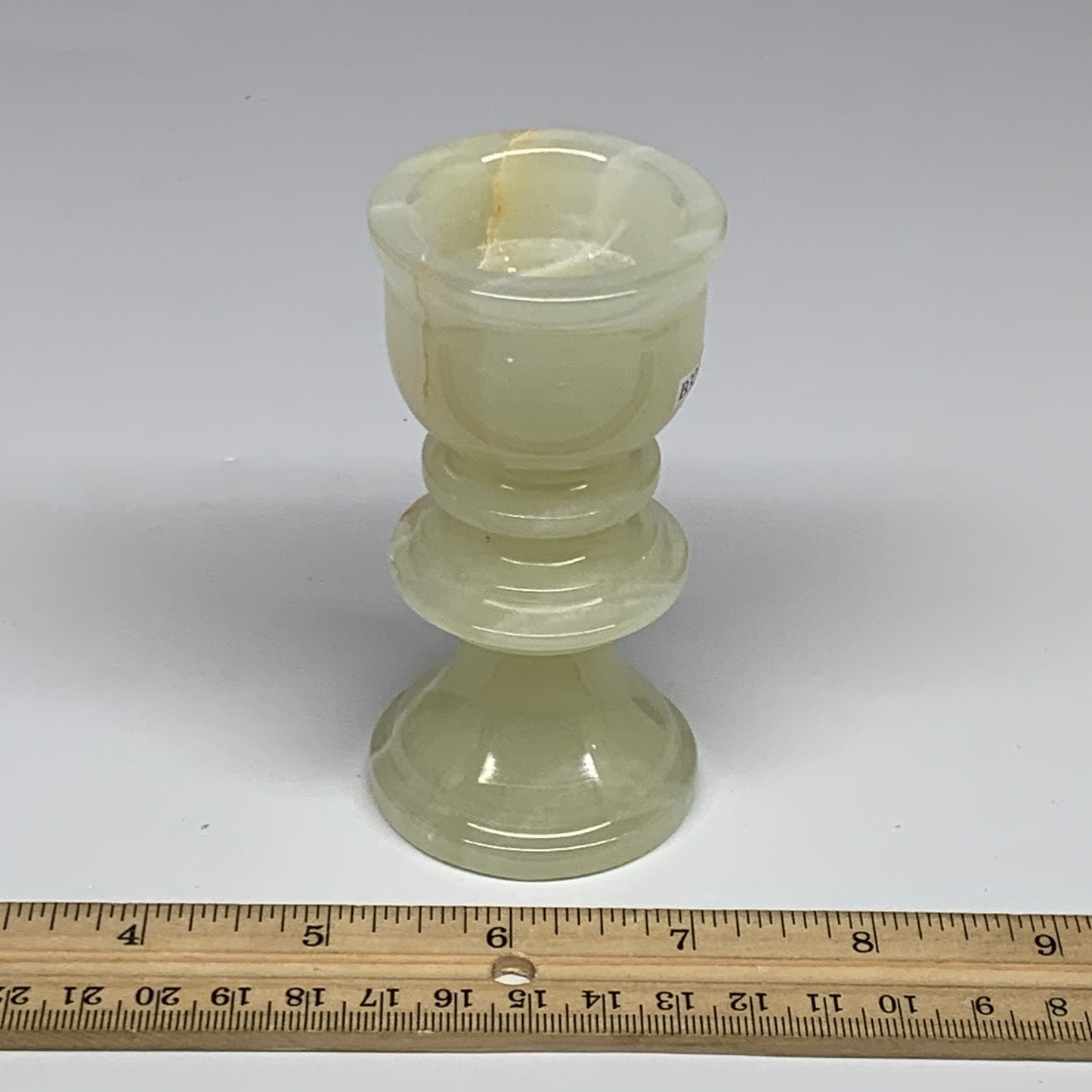 249.9g, 3.8"x1.9", Natural Green Onyx Candle Holder Gemstone Hand Carved, B32168