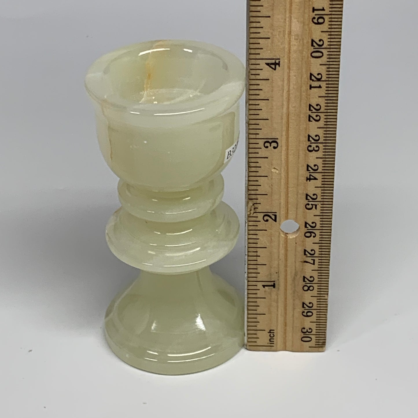 249.9g, 3.8"x1.9", Natural Green Onyx Candle Holder Gemstone Hand Carved, B32168