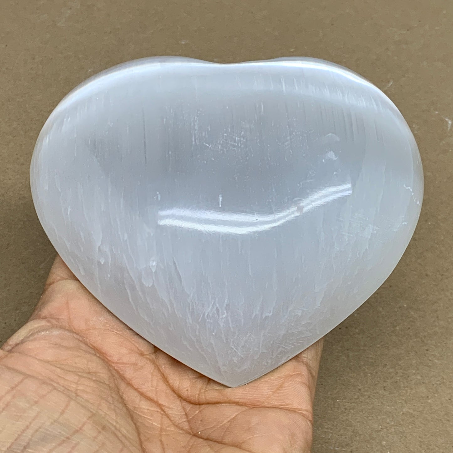 0.85 lbs, 4"x4.3"x1.2", Selenite Half Puffy Heart Crystals, Satin Spar, B36255