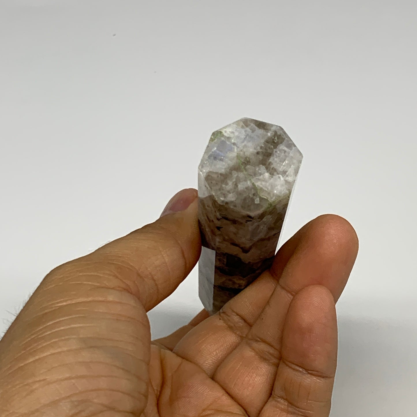 92.5g, 3.8"x1", Rainbow Moonstone Tower Obelisk Point Crystal @India, B29258