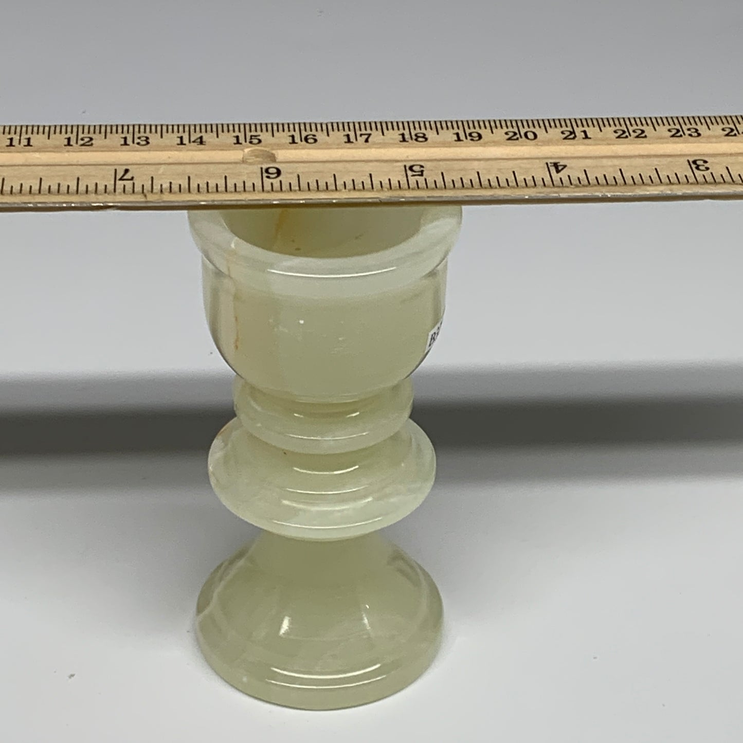 249.9g, 3.8"x1.9", Natural Green Onyx Candle Holder Gemstone Hand Carved, B32168