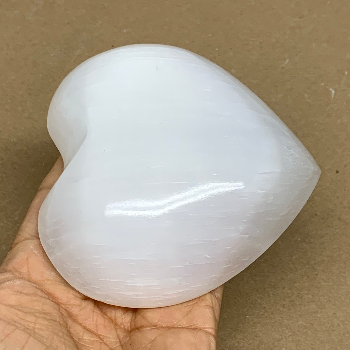 0.85 lbs, 4"x4.3"x1.2", Selenite Half Puffy Heart Crystals, Satin Spar, B36255