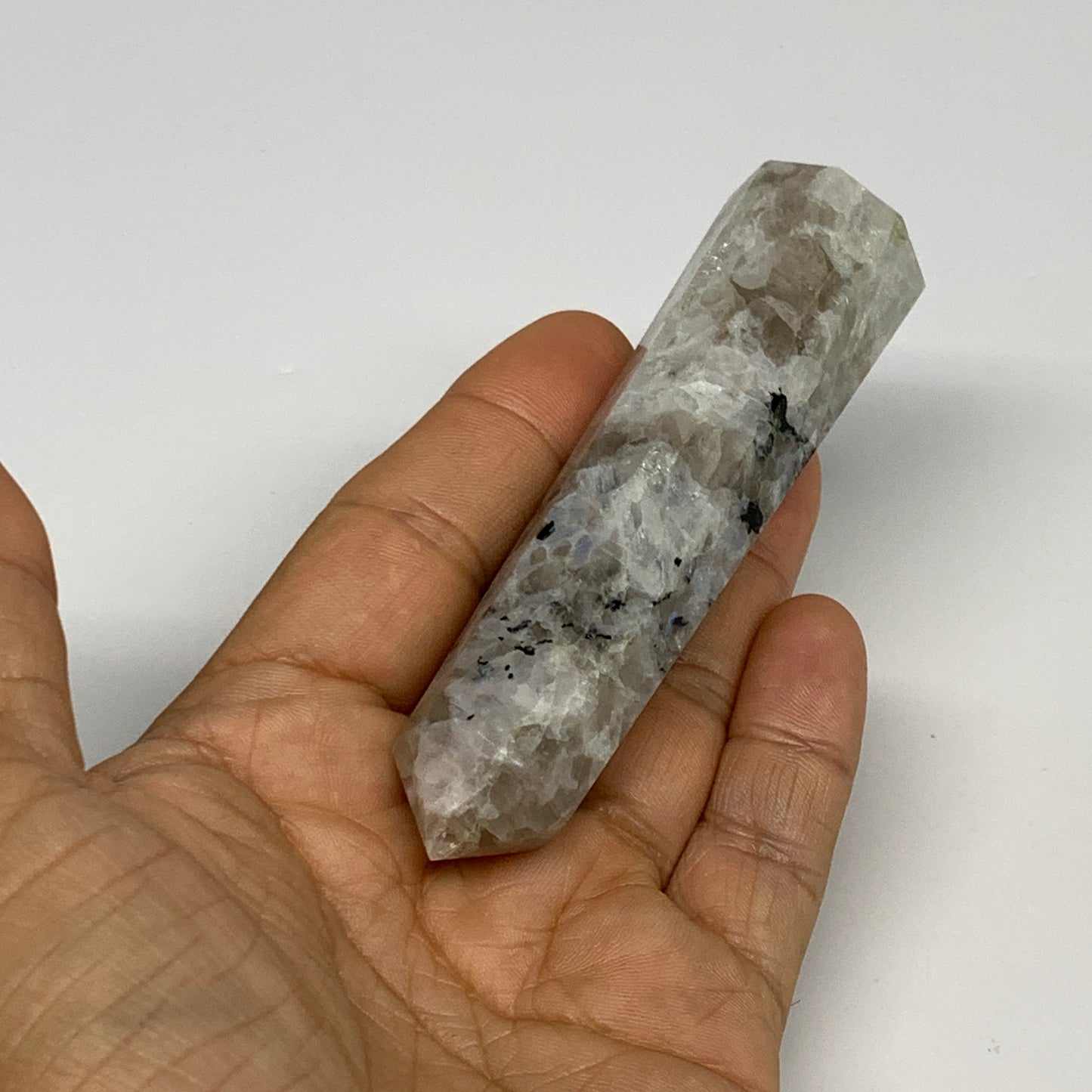 92.5g, 3.8"x1", Rainbow Moonstone Tower Obelisk Point Crystal @India, B29258