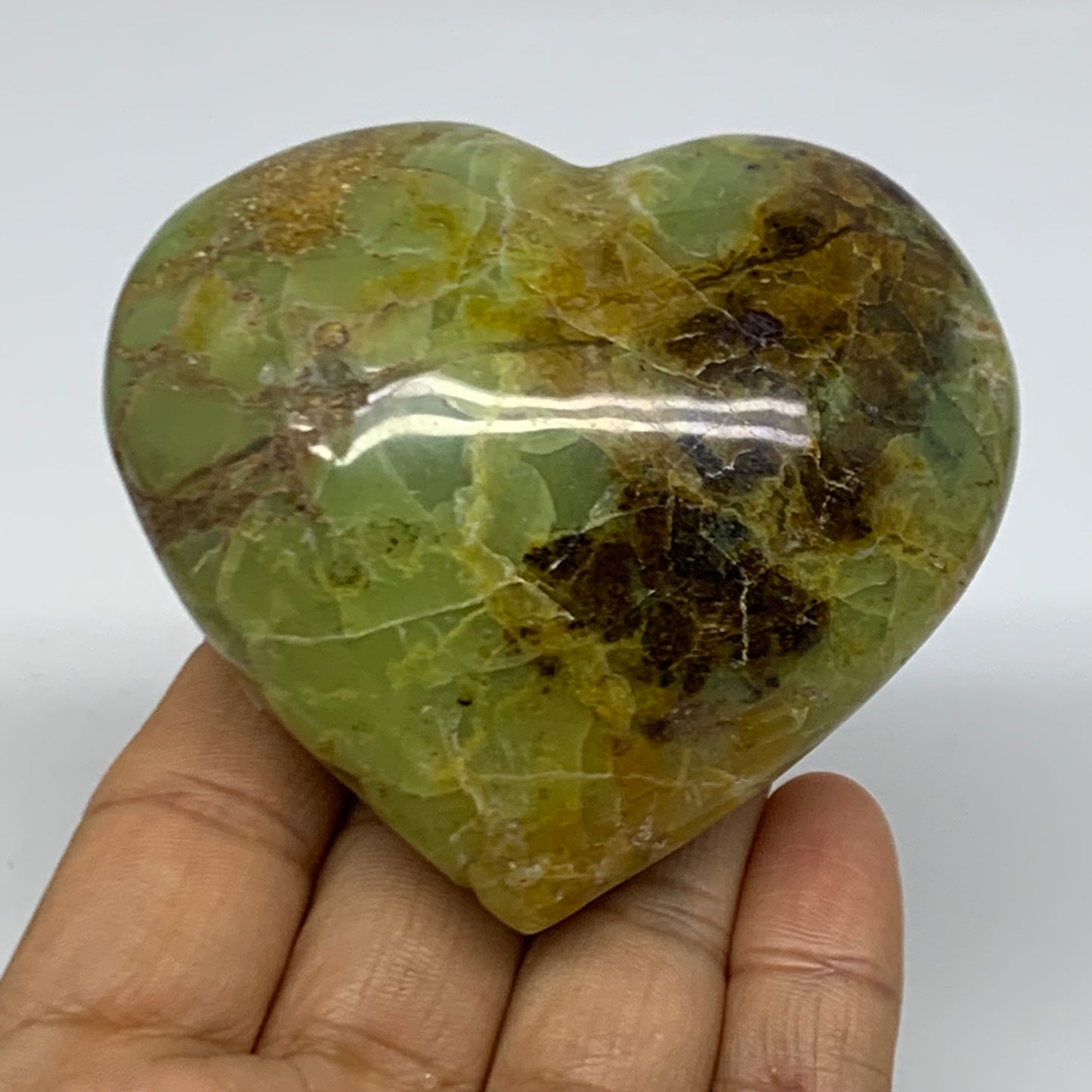 0.41 lbs, 2.7"x3"x1.5", Green Opal Heart Polished Gemstone Crystal, B37994