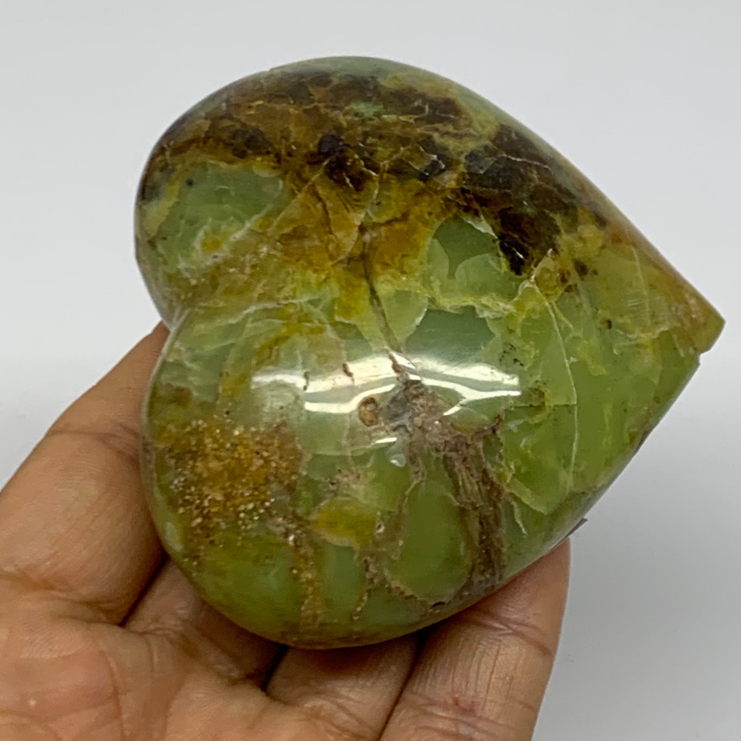 0.41 lbs, 2.7"x3"x1.5", Green Opal Heart Polished Gemstone Crystal, B37994