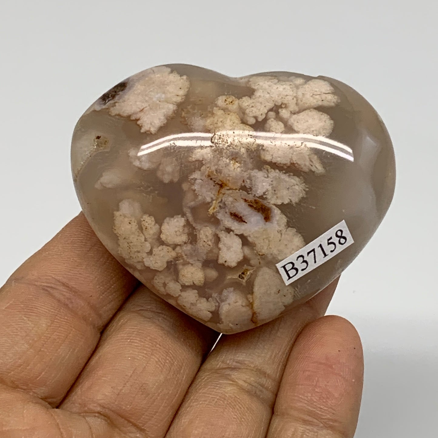 0.22 lbs, 1.9"x2.3"x1", Cherry Blossom Flower Agate Heart Crystal, B37158