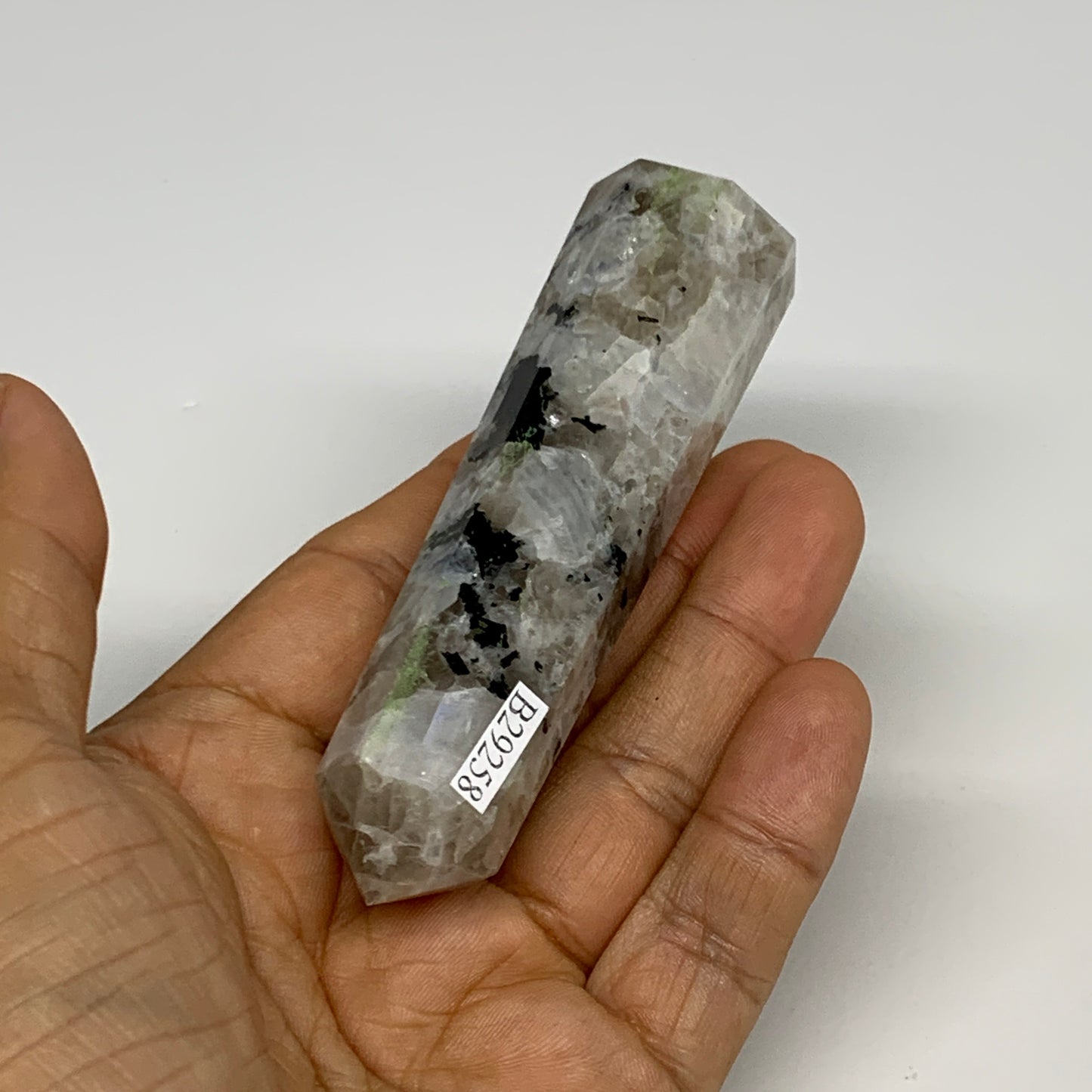 92.5g, 3.8"x1", Rainbow Moonstone Tower Obelisk Point Crystal @India, B29258