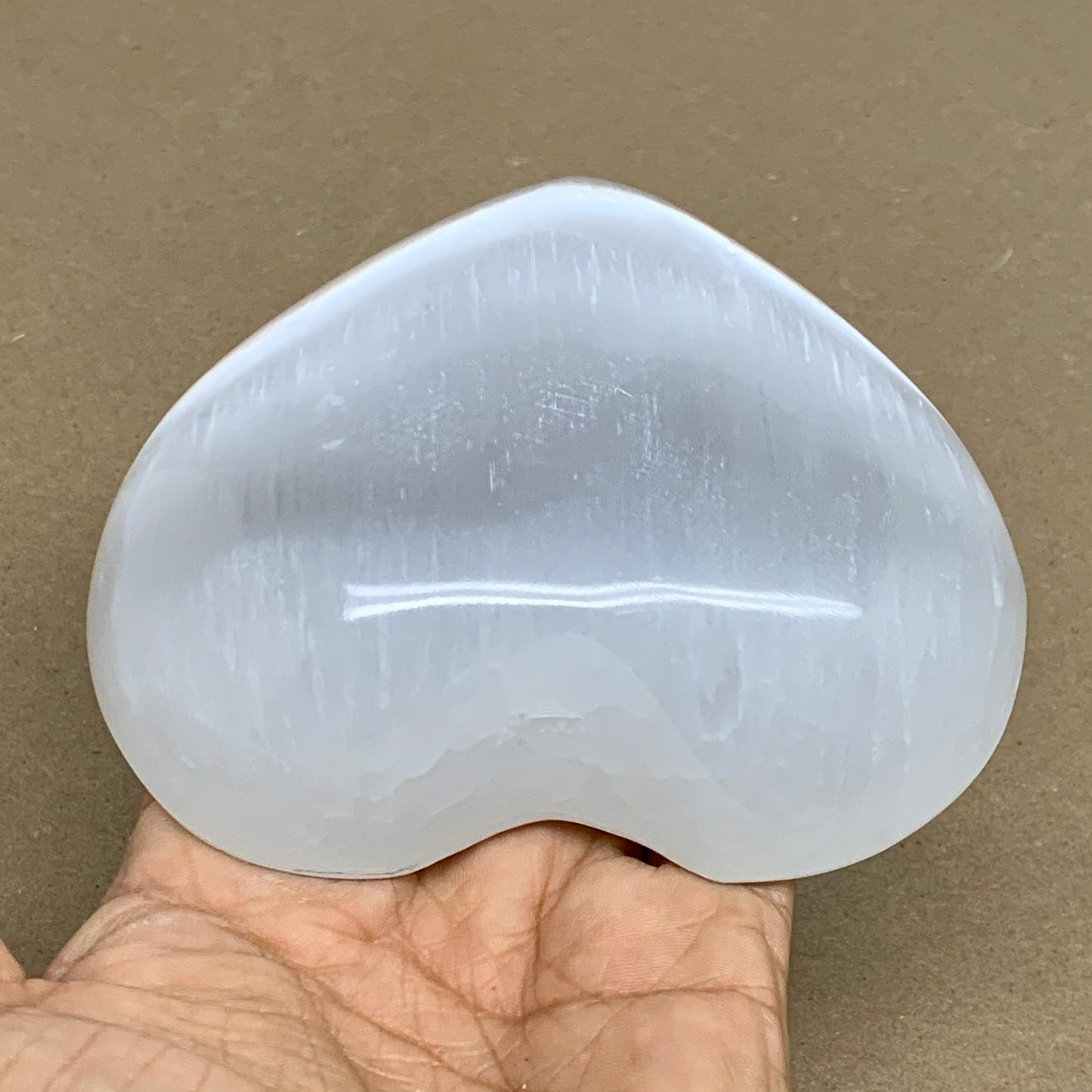 0.85 lbs, 4"x4.3"x1.2", Selenite Half Puffy Heart Crystals, Satin Spar, B36255