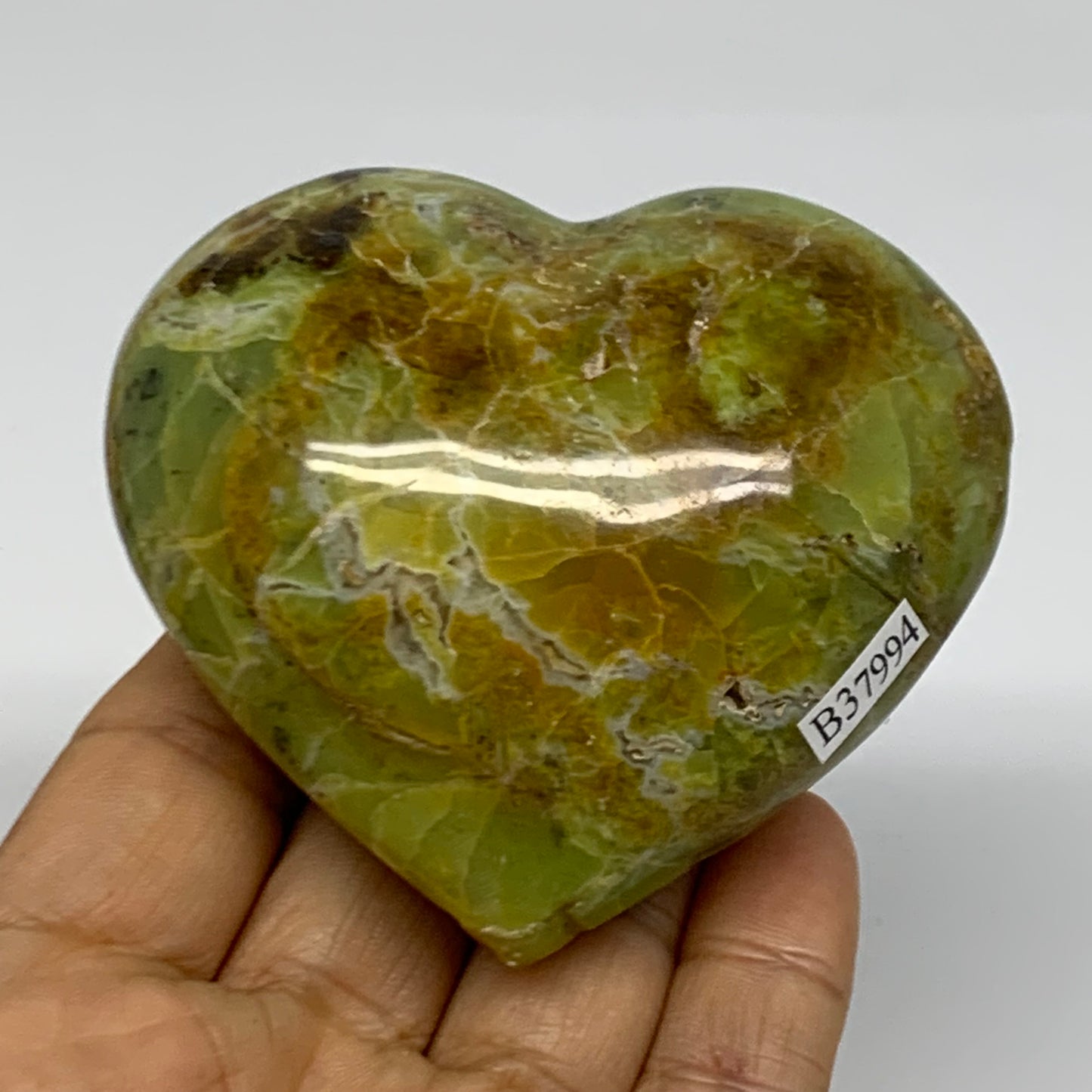 0.41 lbs, 2.7"x3"x1.5", Green Opal Heart Polished Gemstone Crystal, B37994
