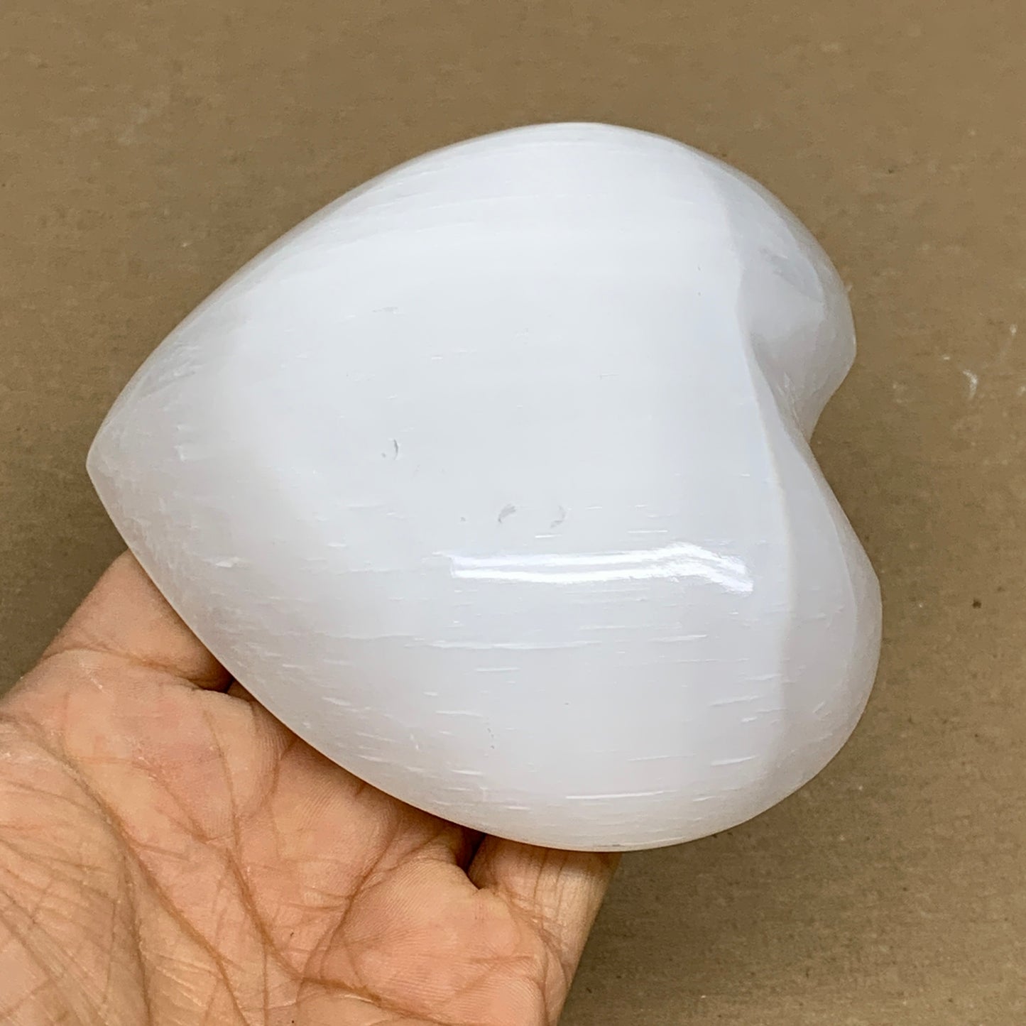 0.85 lbs, 4"x4.3"x1.2", Selenite Half Puffy Heart Crystals, Satin Spar, B36255