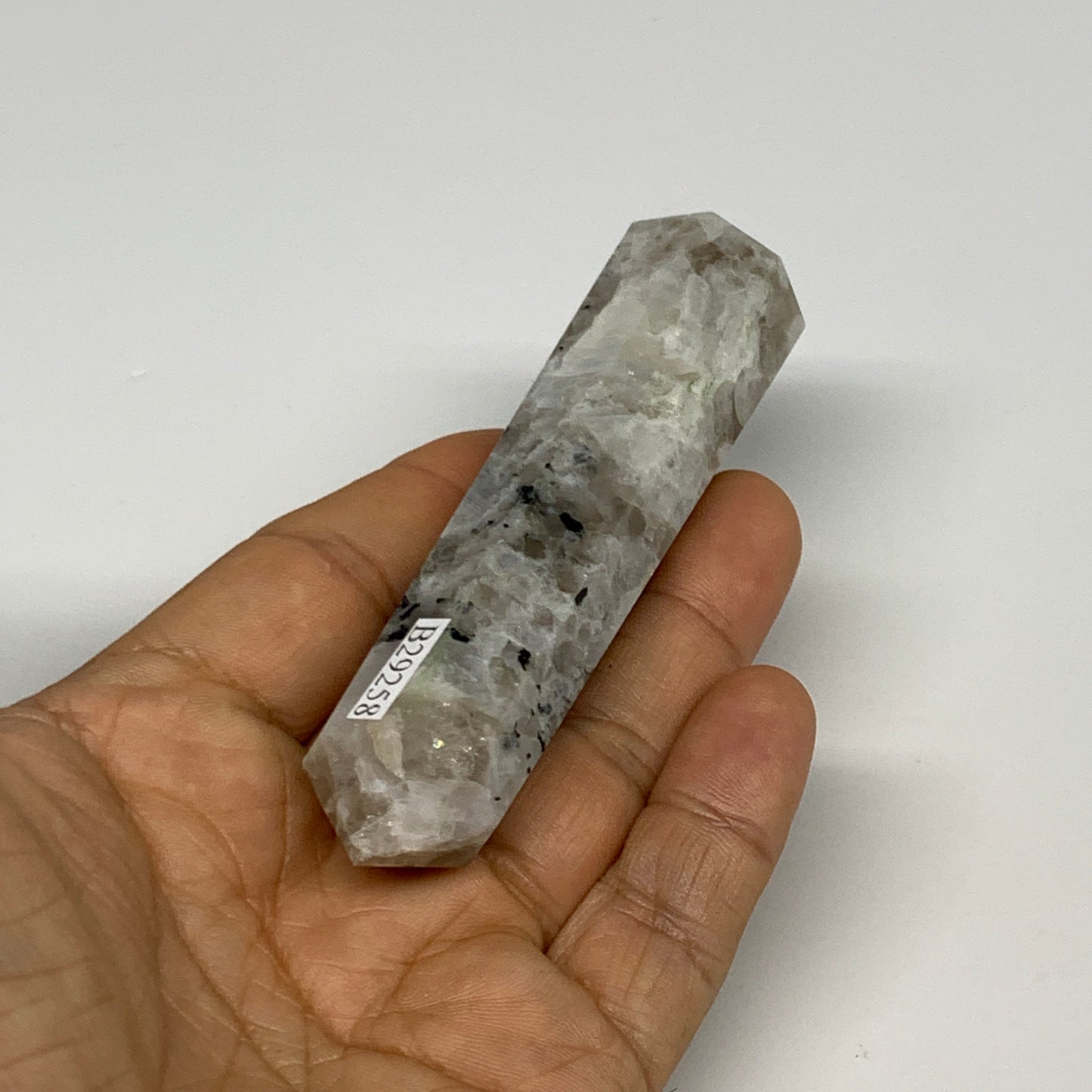 92.5g, 3.8"x1", Rainbow Moonstone Tower Obelisk Point Crystal @India, B29258