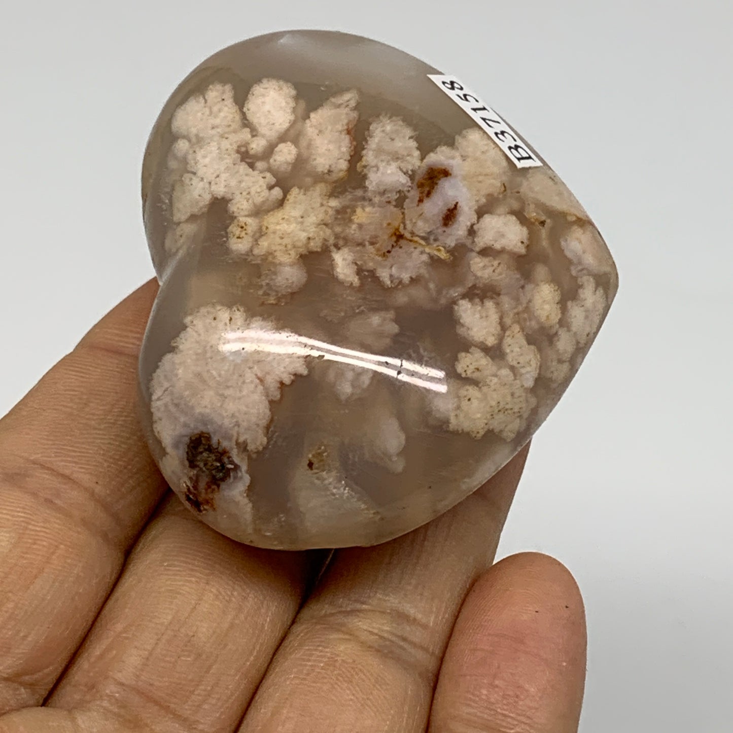 0.22 lbs, 1.9"x2.3"x1", Cherry Blossom Flower Agate Heart Crystal, B37158