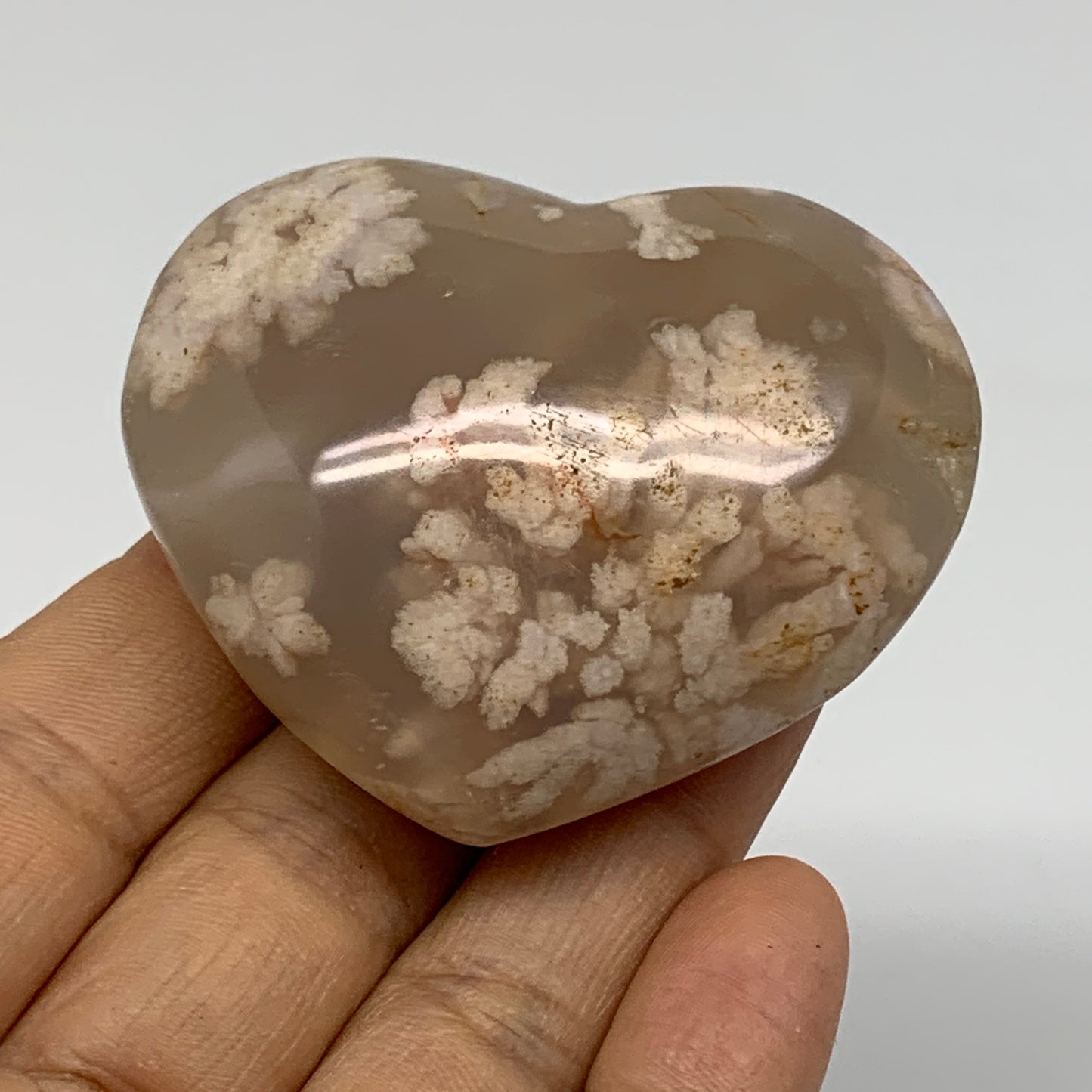 0.22 lbs, 1.9"x2.3"x1", Cherry Blossom Flower Agate Heart Crystal, B37158
