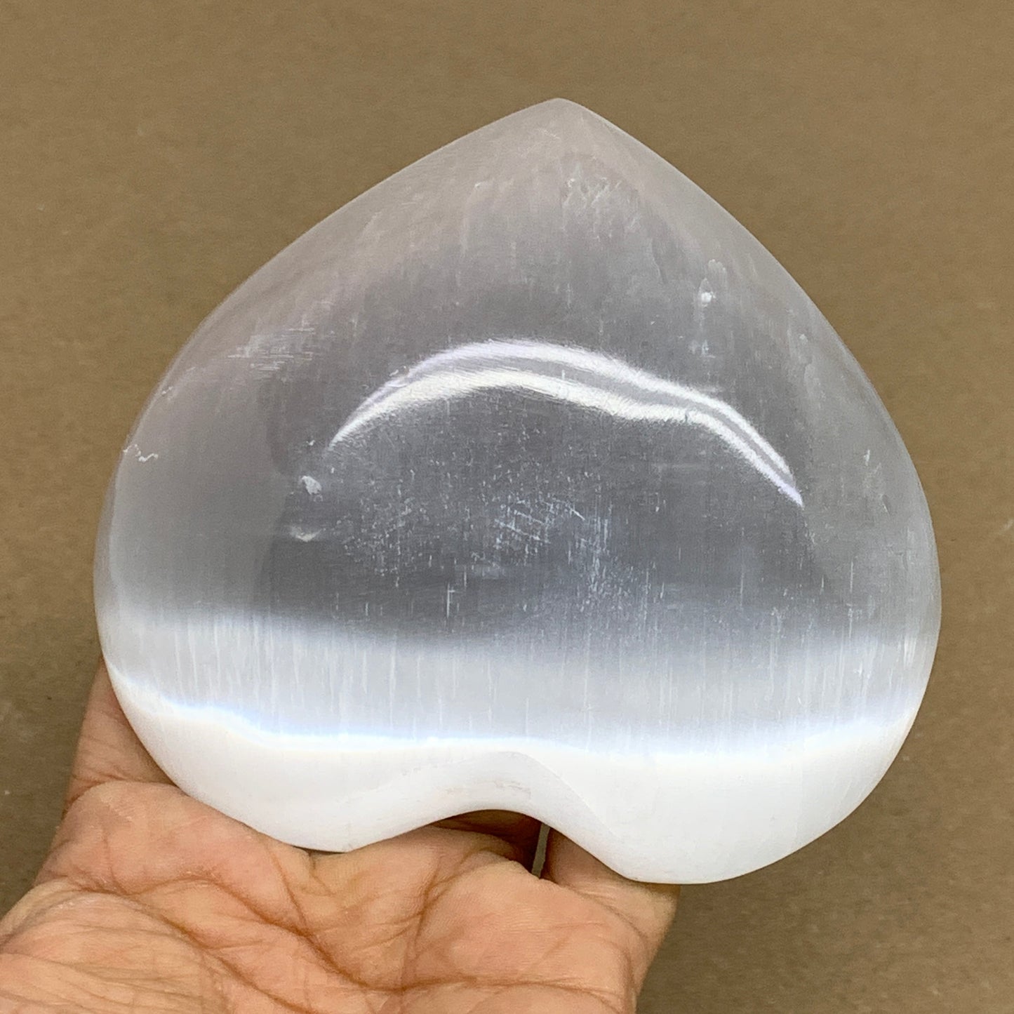 0.85 lbs, 4"x4.3"x1.2", Selenite Half Puffy Heart Crystals, Satin Spar, B36255