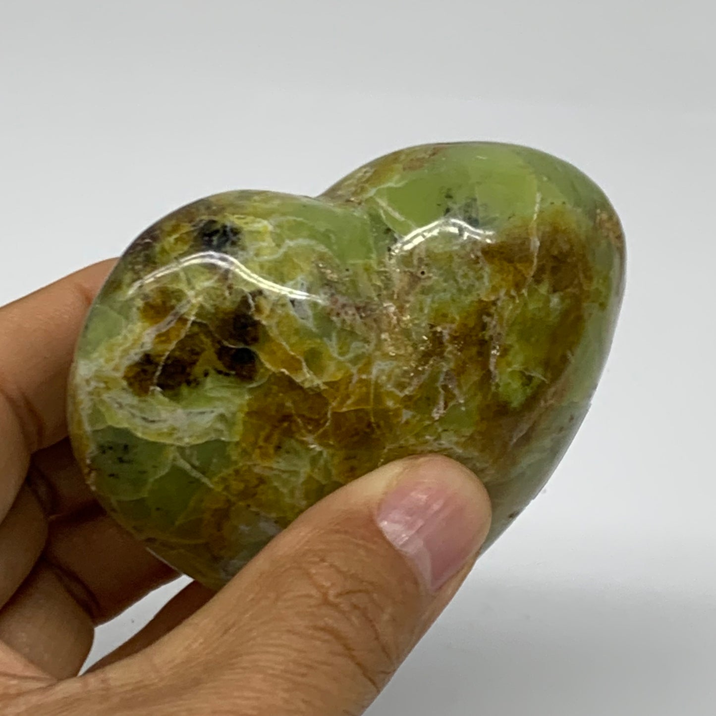 0.41 lbs, 2.7"x3"x1.5", Green Opal Heart Polished Gemstone Crystal, B37994