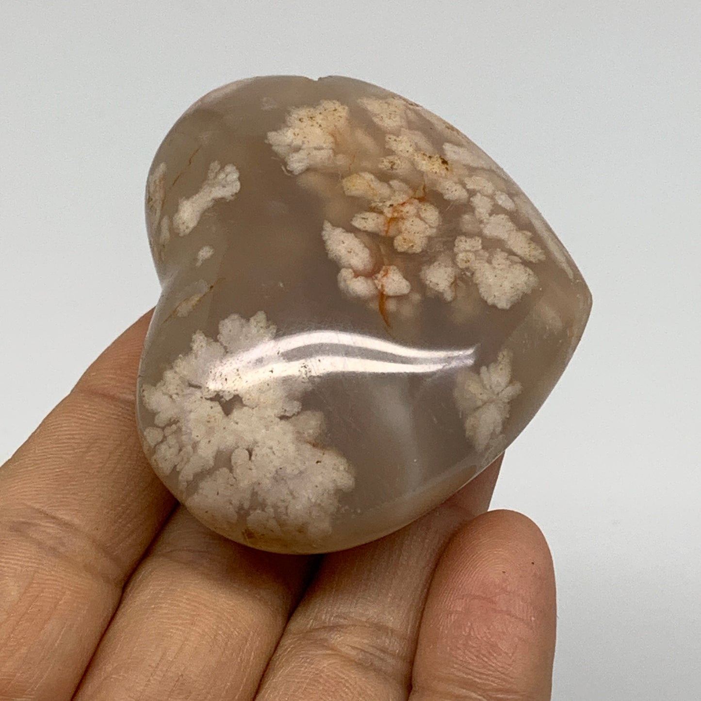 0.22 lbs, 1.9"x2.3"x1", Cherry Blossom Flower Agate Heart Crystal, B37158