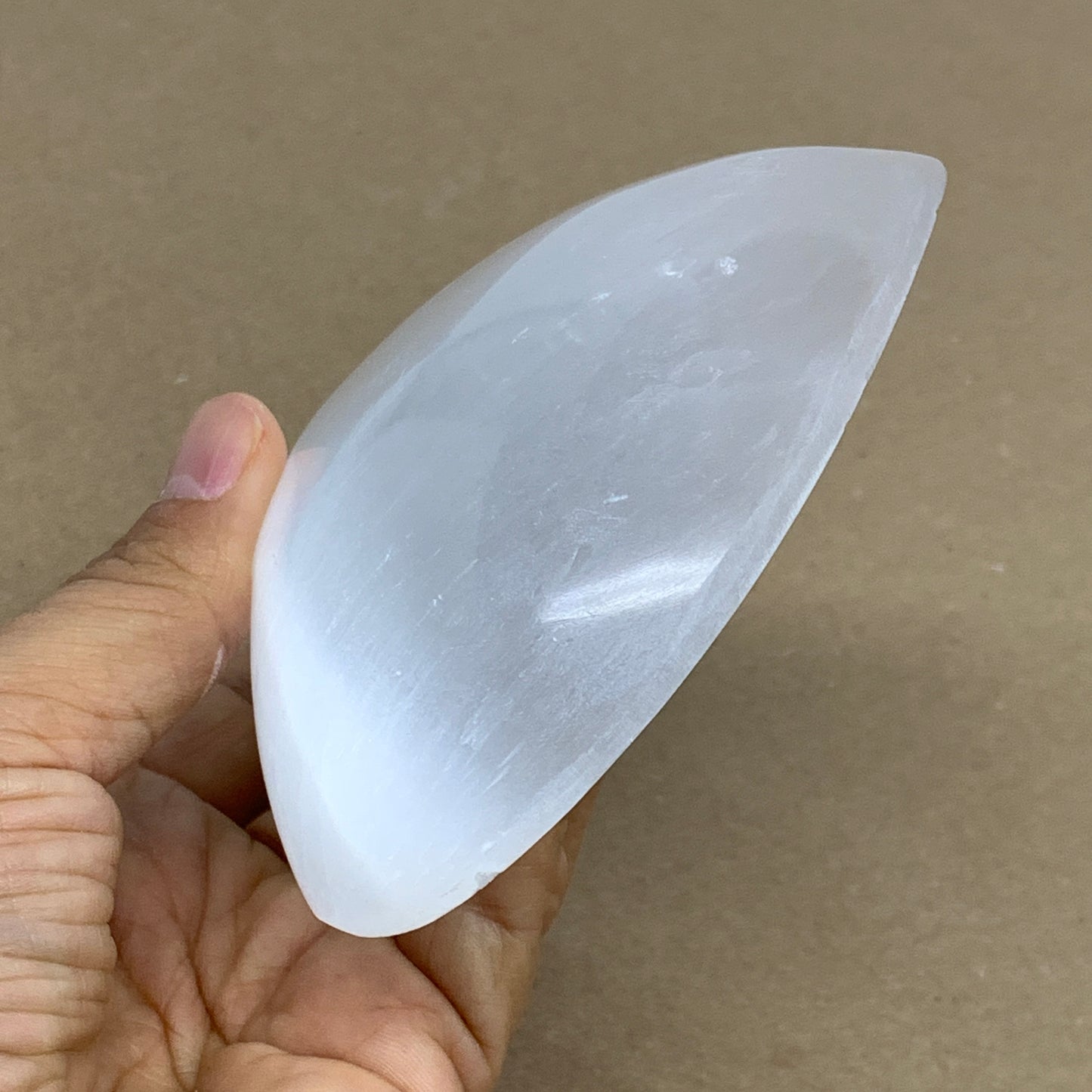 0.85 lbs, 4"x4.3"x1.2", Selenite Half Puffy Heart Crystals, Satin Spar, B36255