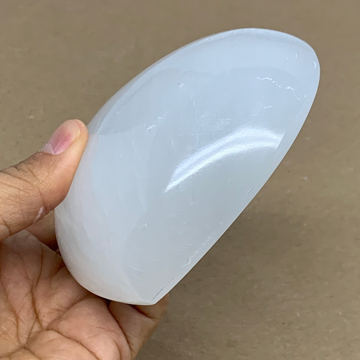 0.85 lbs, 4"x4.3"x1.2", Selenite Half Puffy Heart Crystals, Satin Spar, B36255