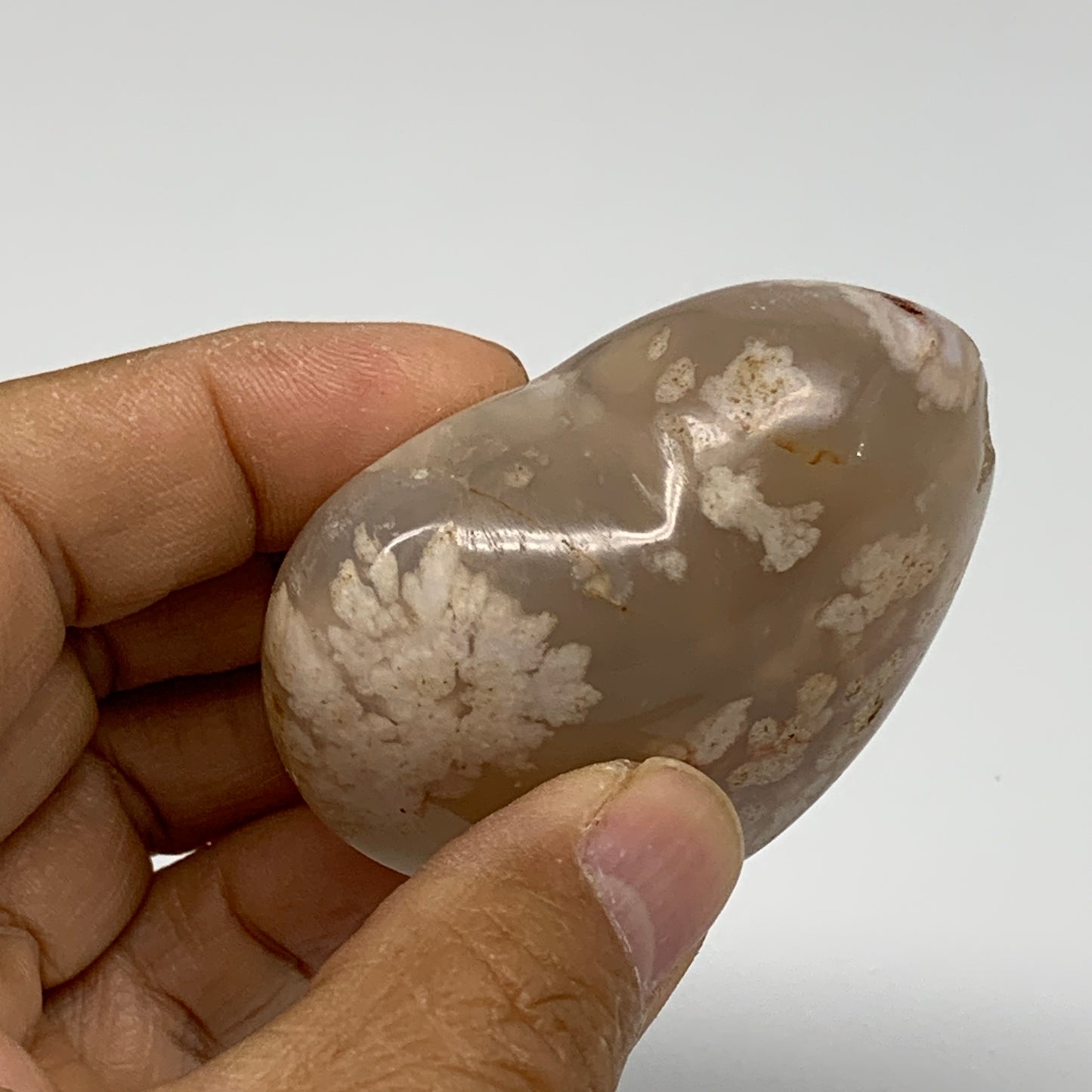 0.22 lbs, 1.9"x2.3"x1", Cherry Blossom Flower Agate Heart Crystal, B37158