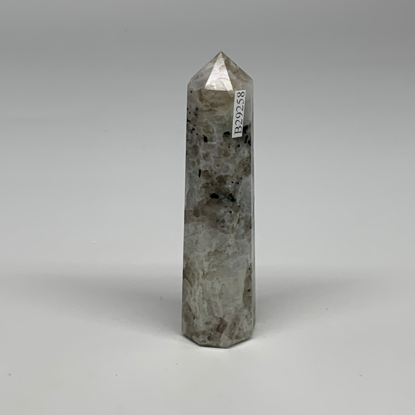 92.5g, 3.8"x1", Rainbow Moonstone Tower Obelisk Point Crystal @India, B29258