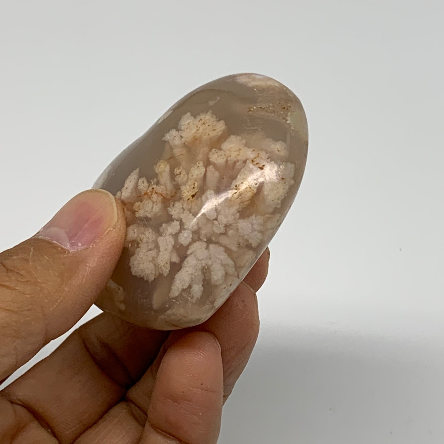 0.22 lbs, 1.9"x2.3"x1", Cherry Blossom Flower Agate Heart Crystal, B37158