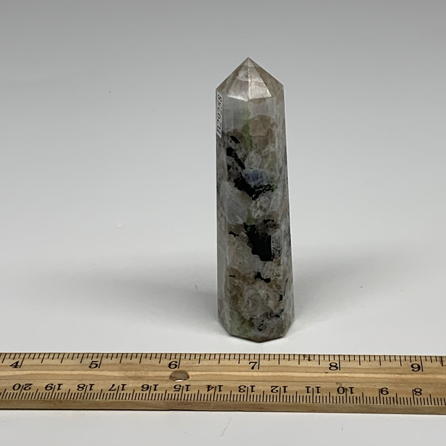 92.5g, 3.8"x1", Rainbow Moonstone Tower Obelisk Point Crystal @India, B29258